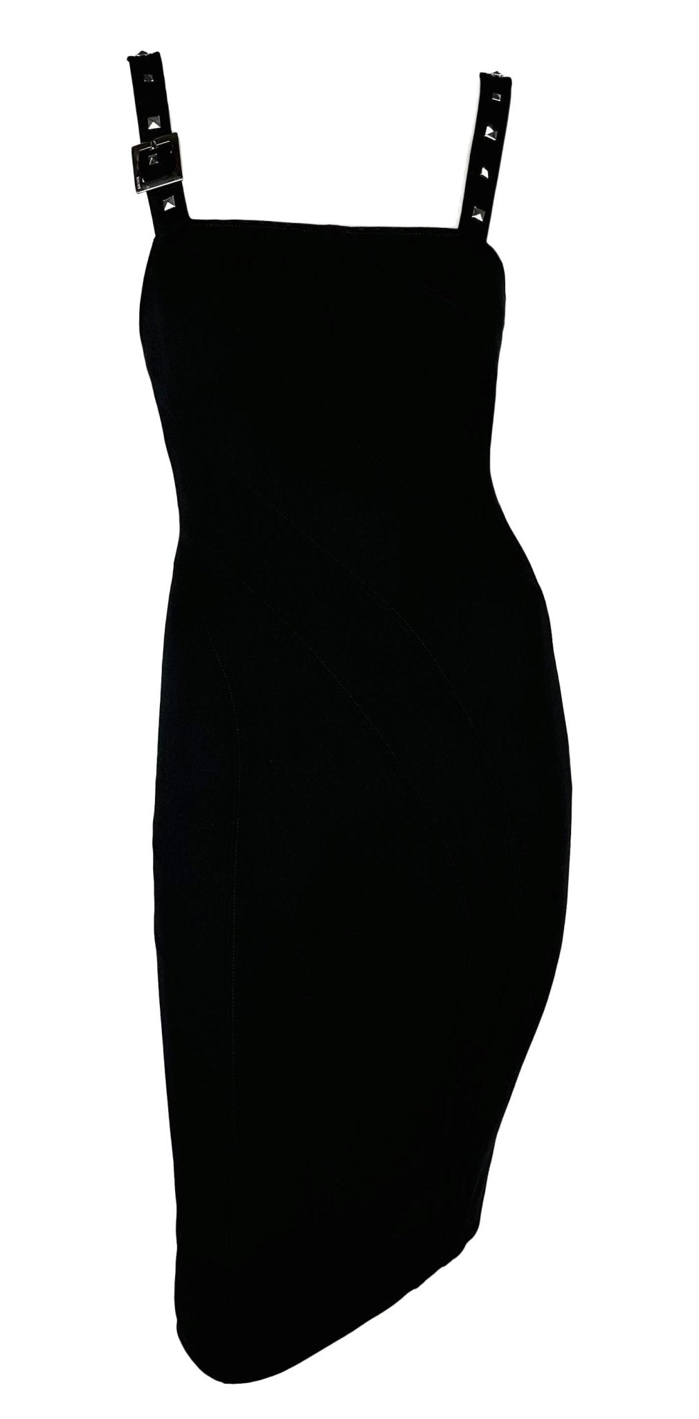 F/W 2004 Versace by Donatella Runway Studded Black Cutout Bodycon Buckle Dress - RealList