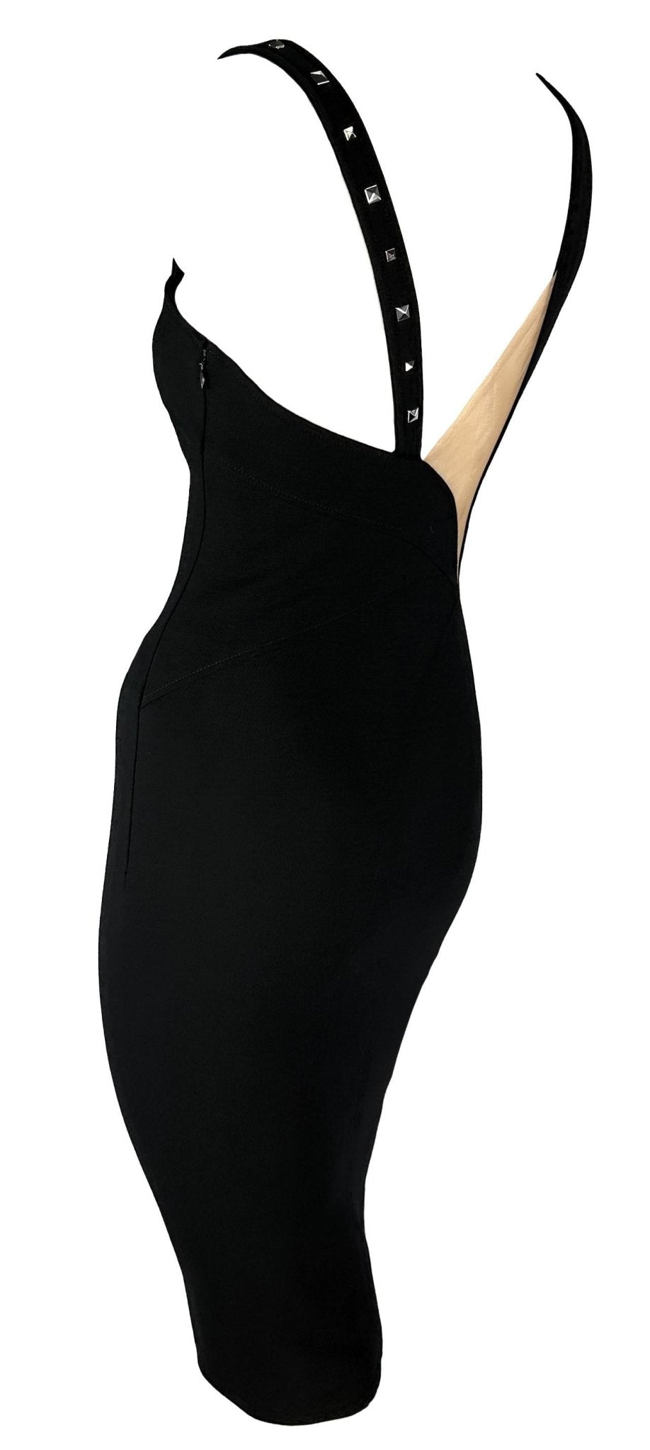 F/W 2004 Versace by Donatella Runway Studded Black Cutout Bodycon Buckle Dress - RealList