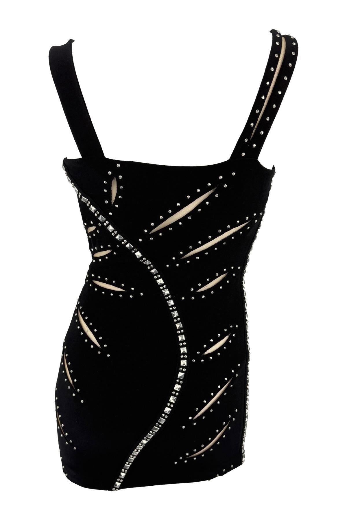 F/W 2004 Versace by Donatella Runway Studded Cutout Black Bodycon Mini Dress - RealList