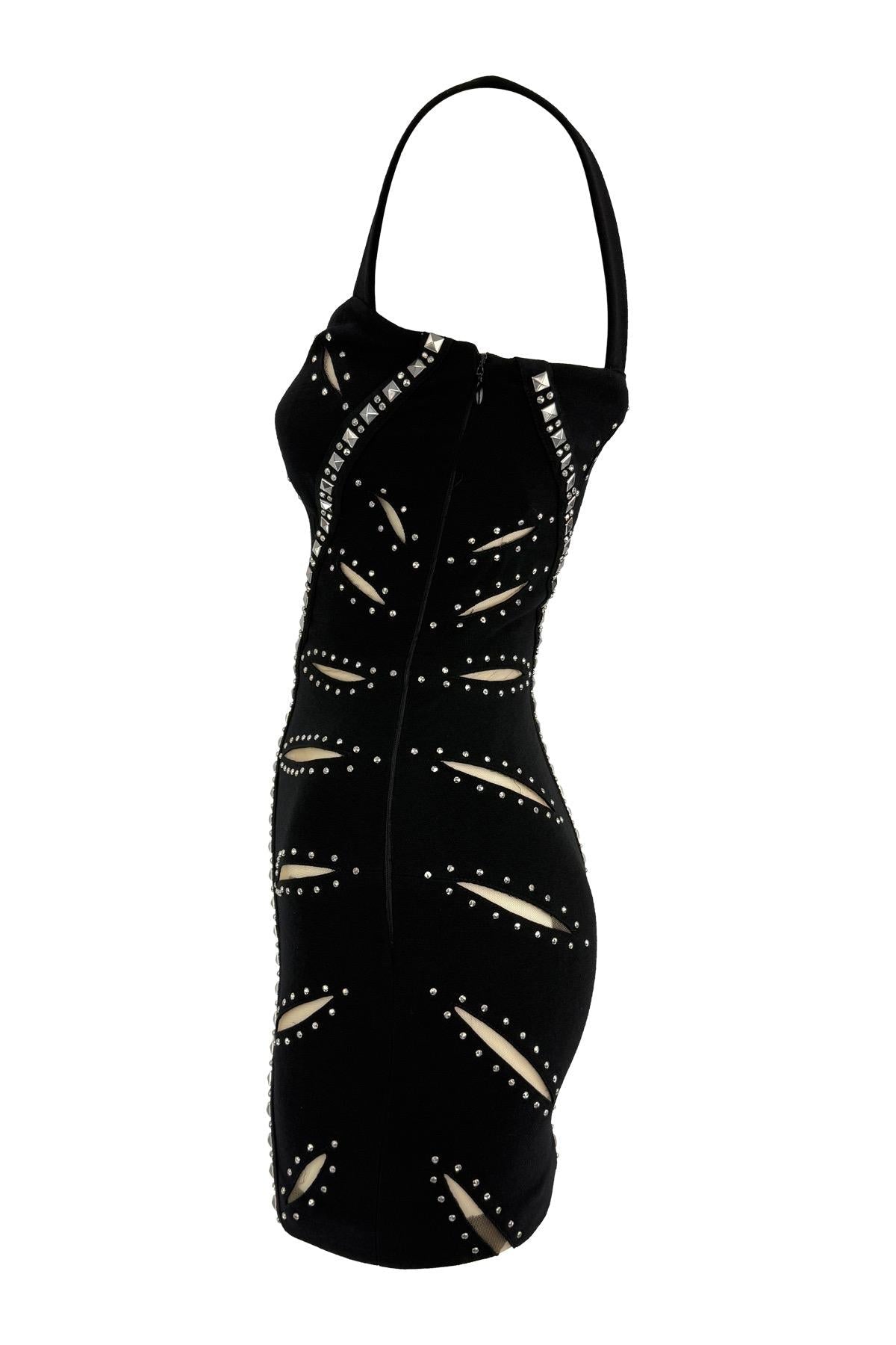 F/W 2004 Versace by Donatella Runway Studded Cutout Black Bodycon Mini Dress - RealList