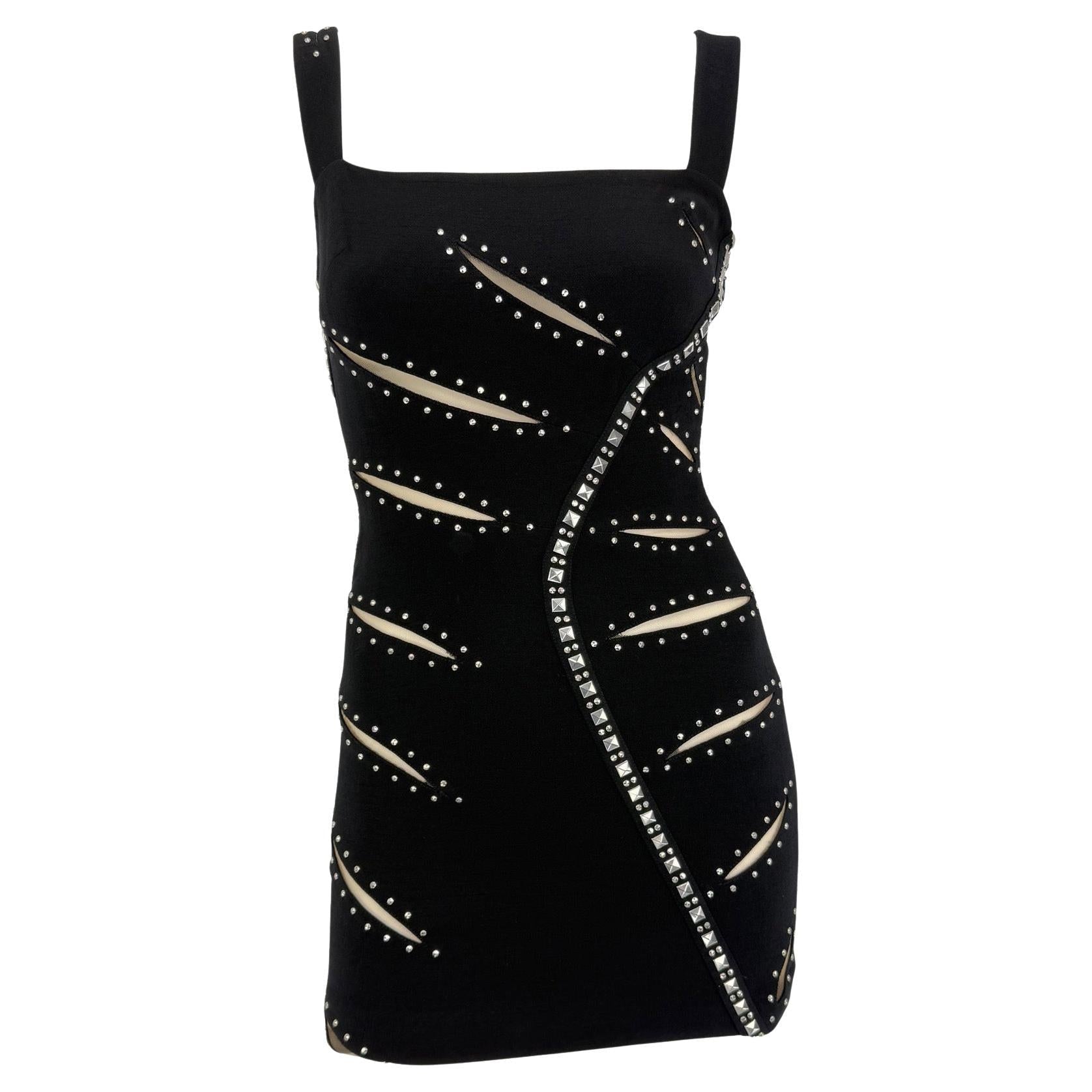 F/W 2004 Versace by Donatella Runway Studded Cutout Black Bodycon Mini Dress - RealList