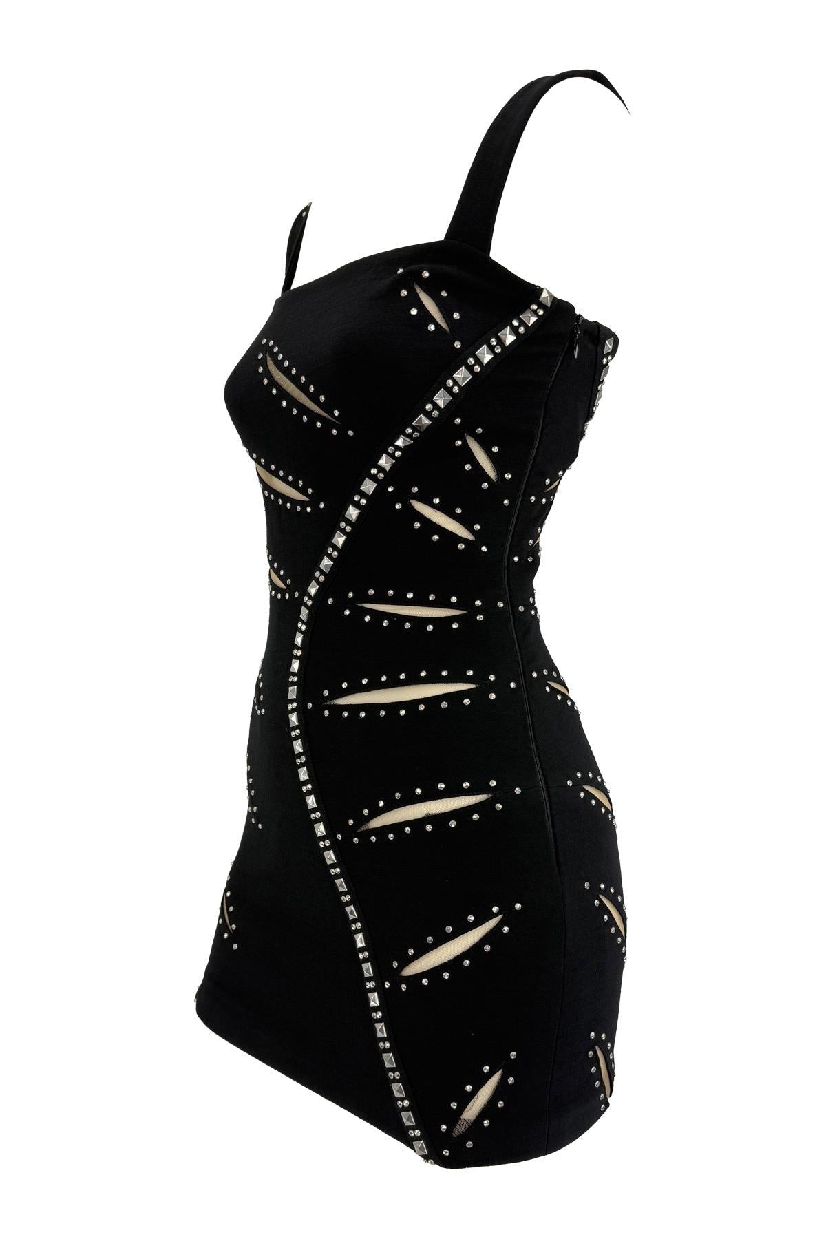 F/W 2004 Versace by Donatella Runway Studded Cutout Black Bodycon Mini Dress - RealList
