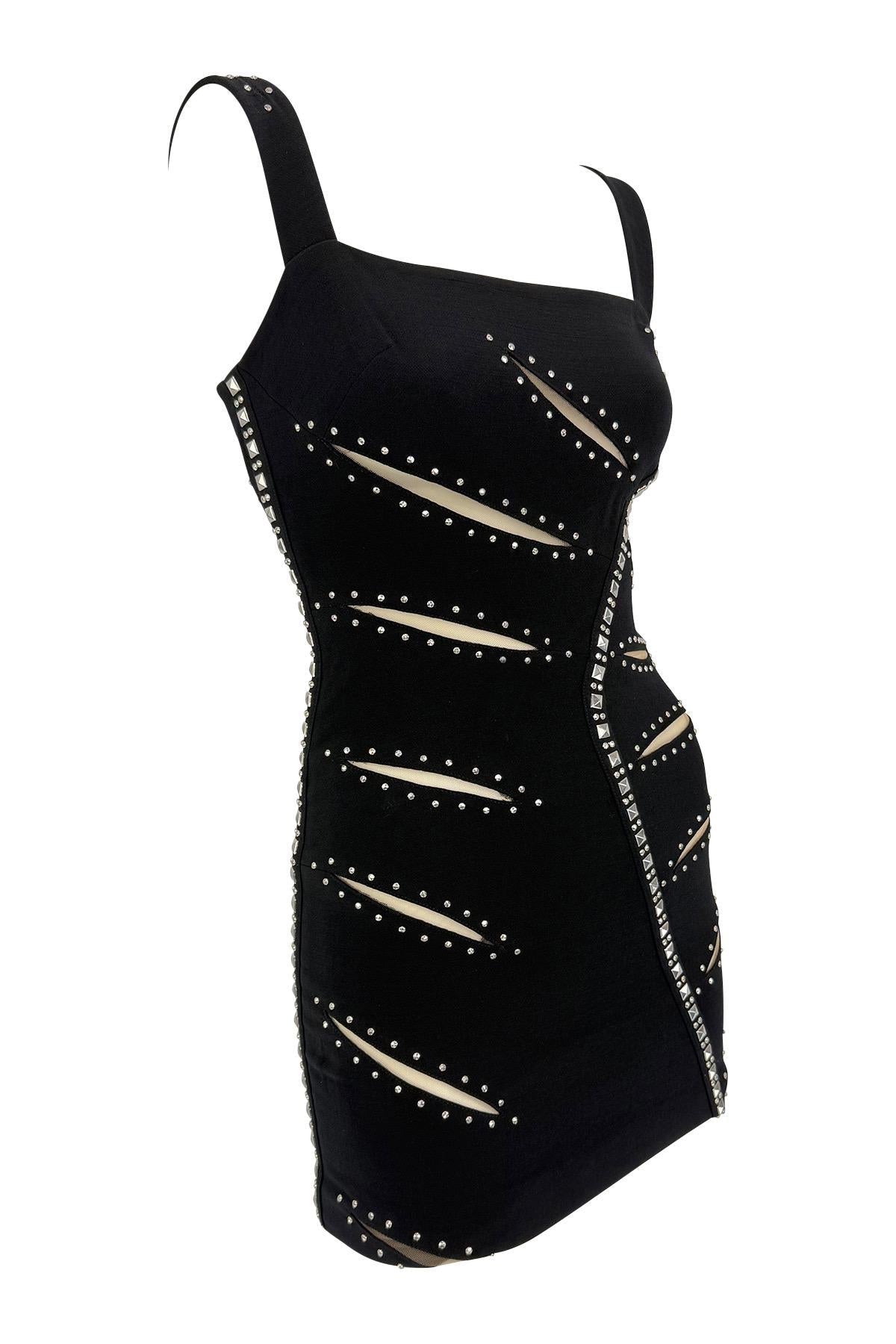 F/W 2004 Versace by Donatella Runway Studded Cutout Black Bodycon Mini Dress - RealList