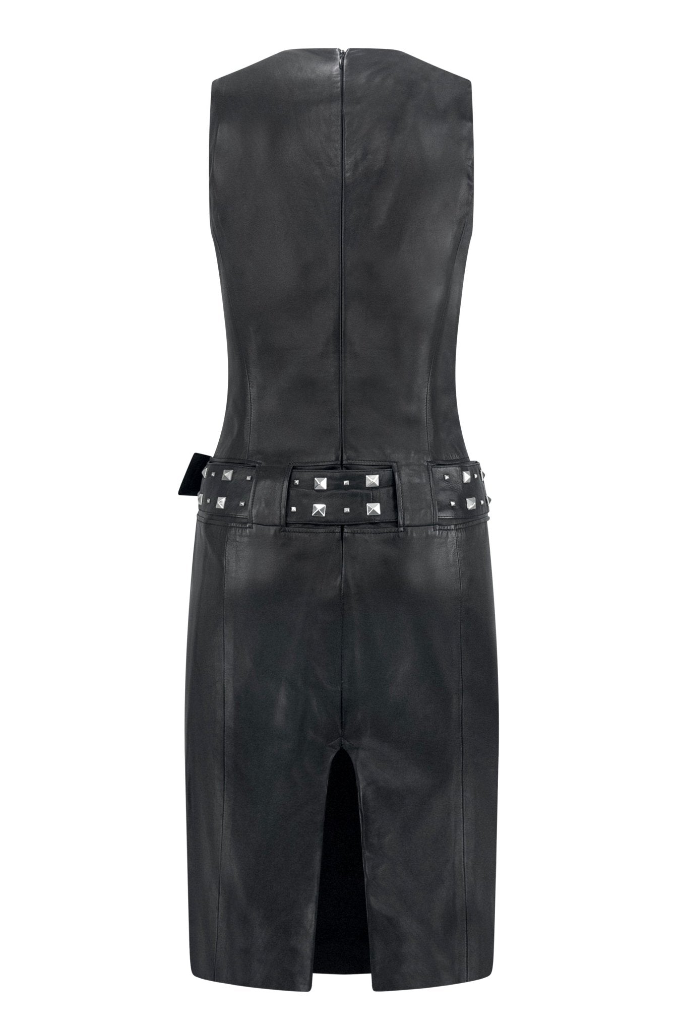 F/W 2004 Versace by Donatella Studded Black Leather Belted Sleeveless Dress - RealList