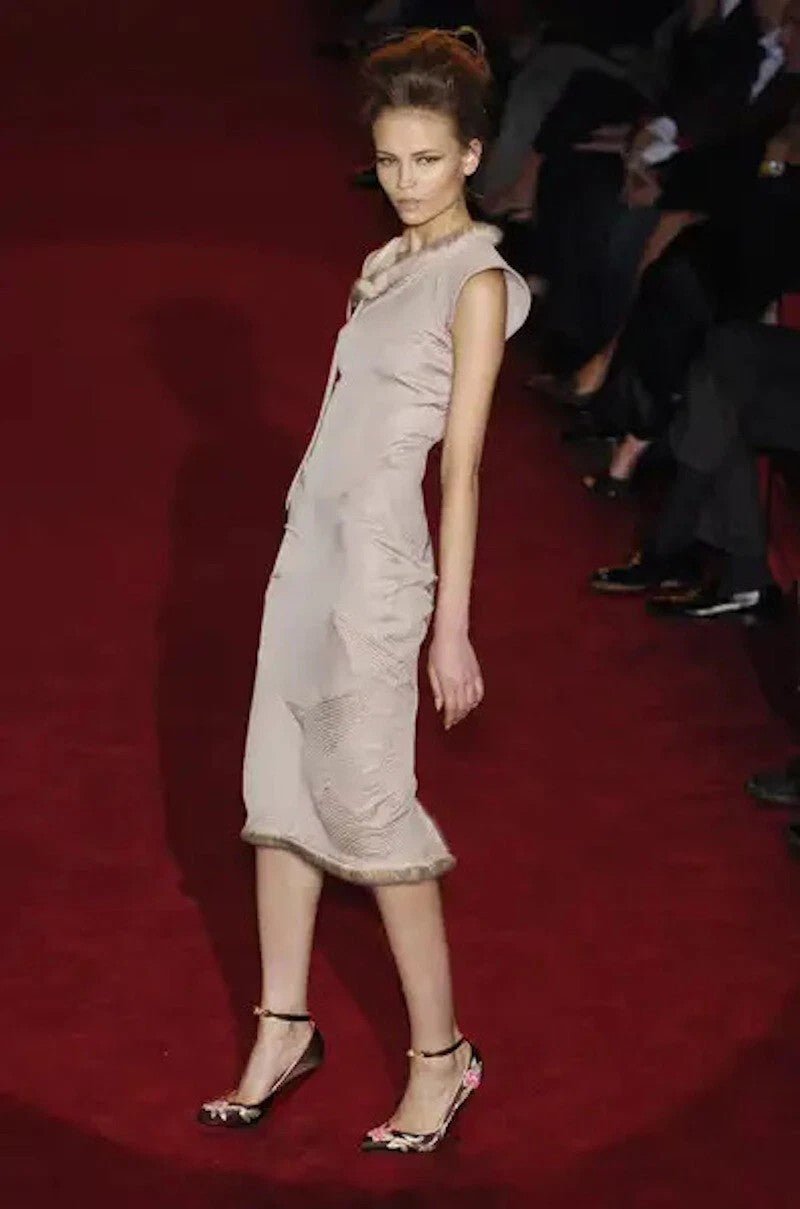 F/W 2004 Yves Saint Laurent by Tom Ford Black Mink Accented Midi Dress - RealList