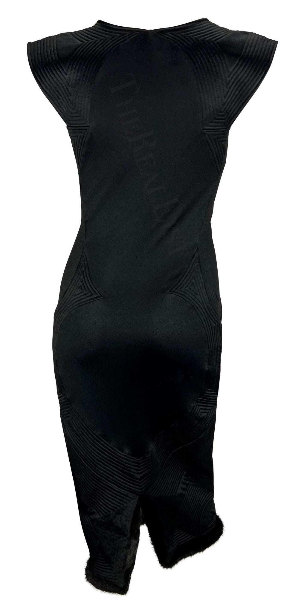 F/W 2004 Yves Saint Laurent by Tom Ford Black Mink Accented Midi Dress - RealList