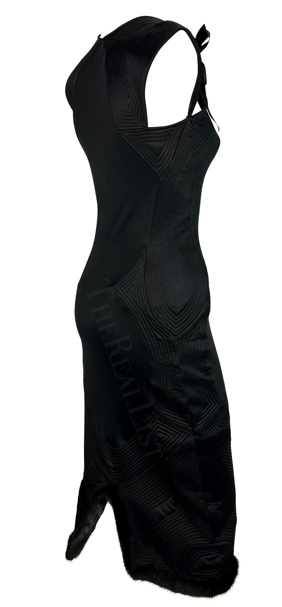 F/W 2004 Yves Saint Laurent by Tom Ford Black Mink Accented Midi Dress - RealList