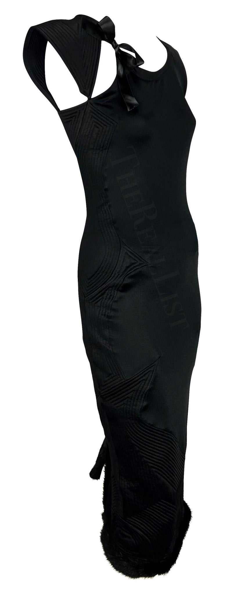 F/W 2004 Yves Saint Laurent by Tom Ford Black Mink Accented Midi Dress - RealList