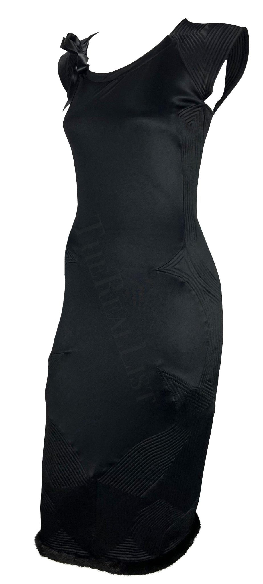 F/W 2004 Yves Saint Laurent by Tom Ford Black Mink Accented Midi Dress - RealList