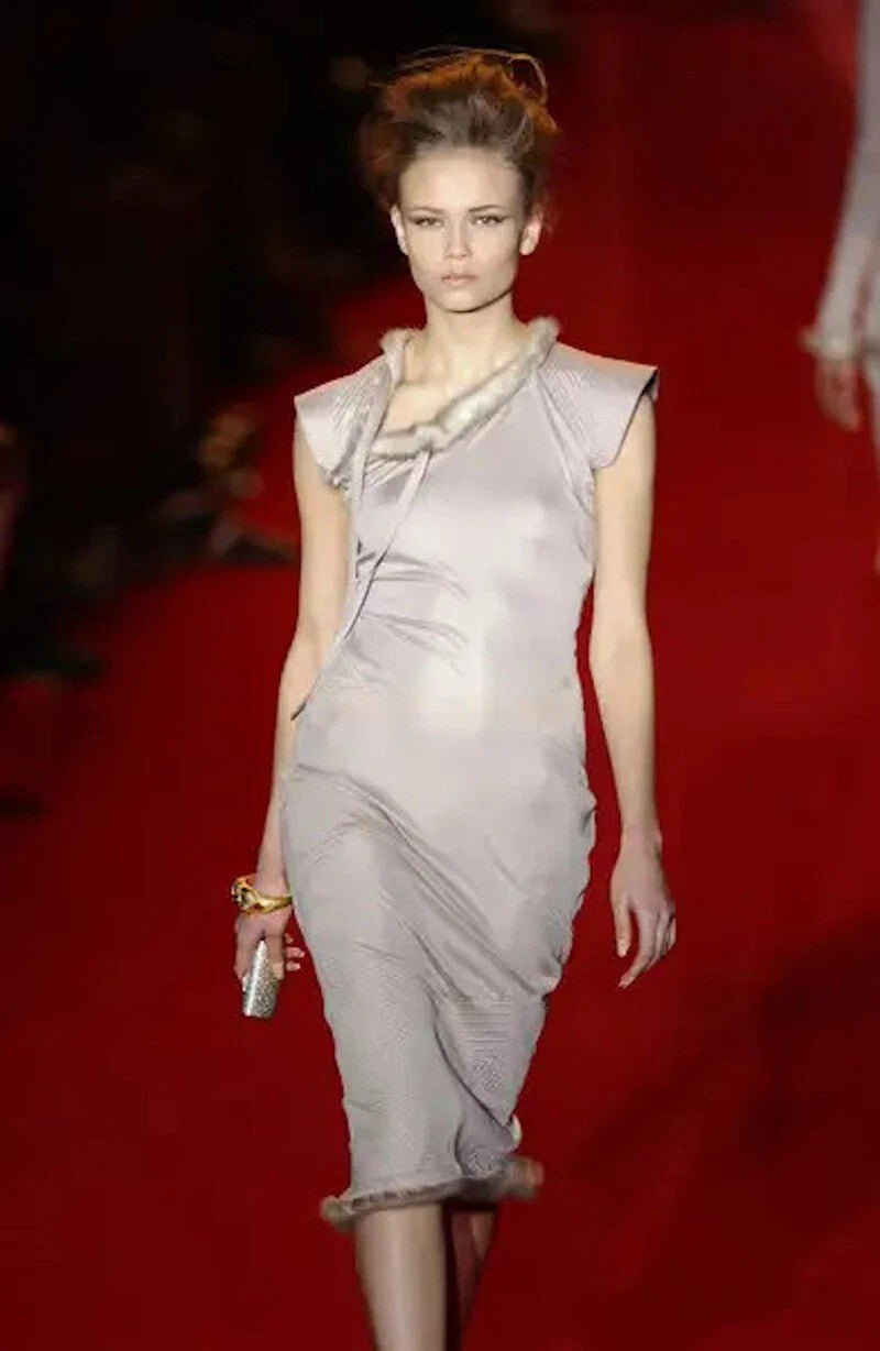 F/W 2004 Yves Saint Laurent by Tom Ford Black Mink Accented Midi Dress - RealList