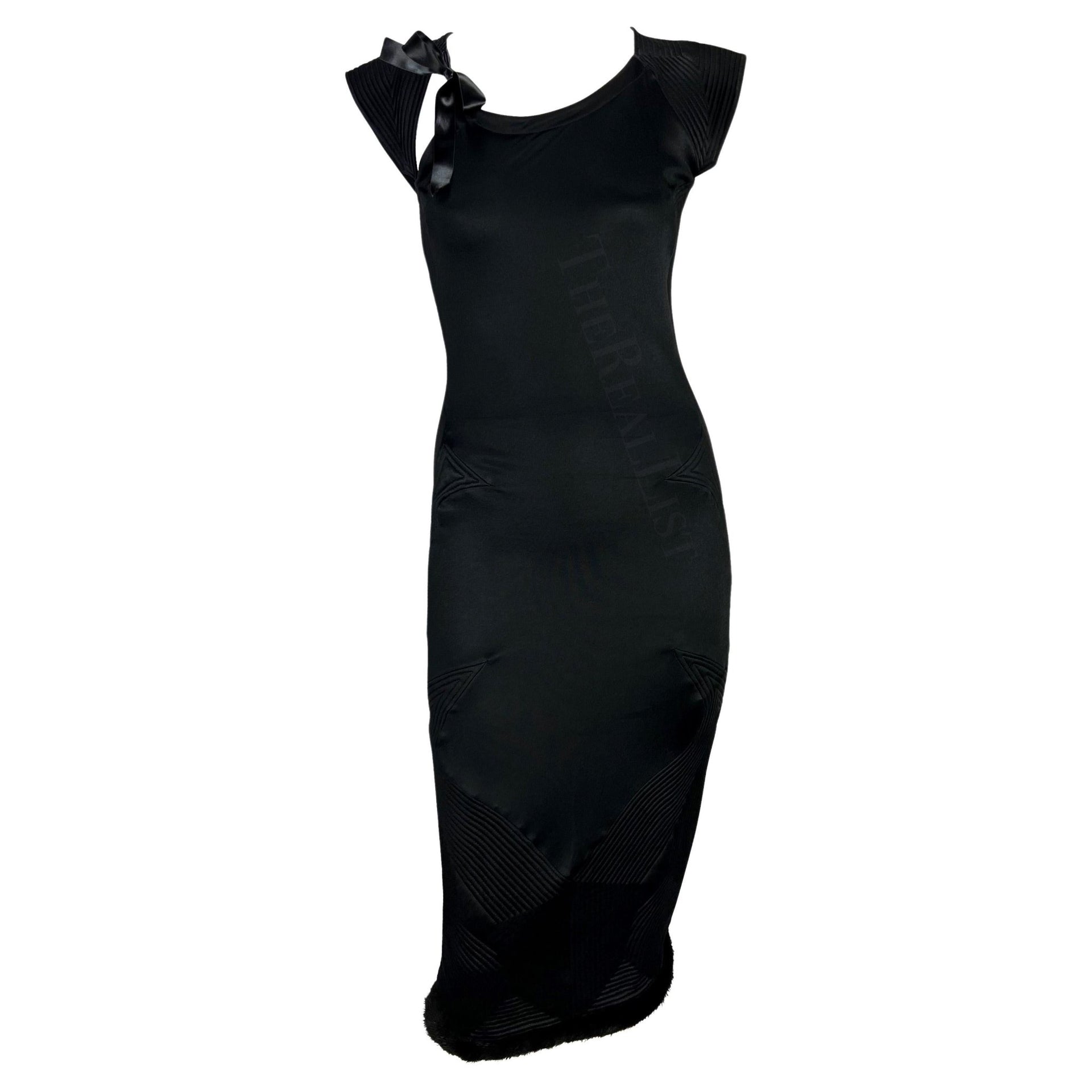 F/W 2004 Yves Saint Laurent by Tom Ford Black Mink Accented Midi Dress - RealList