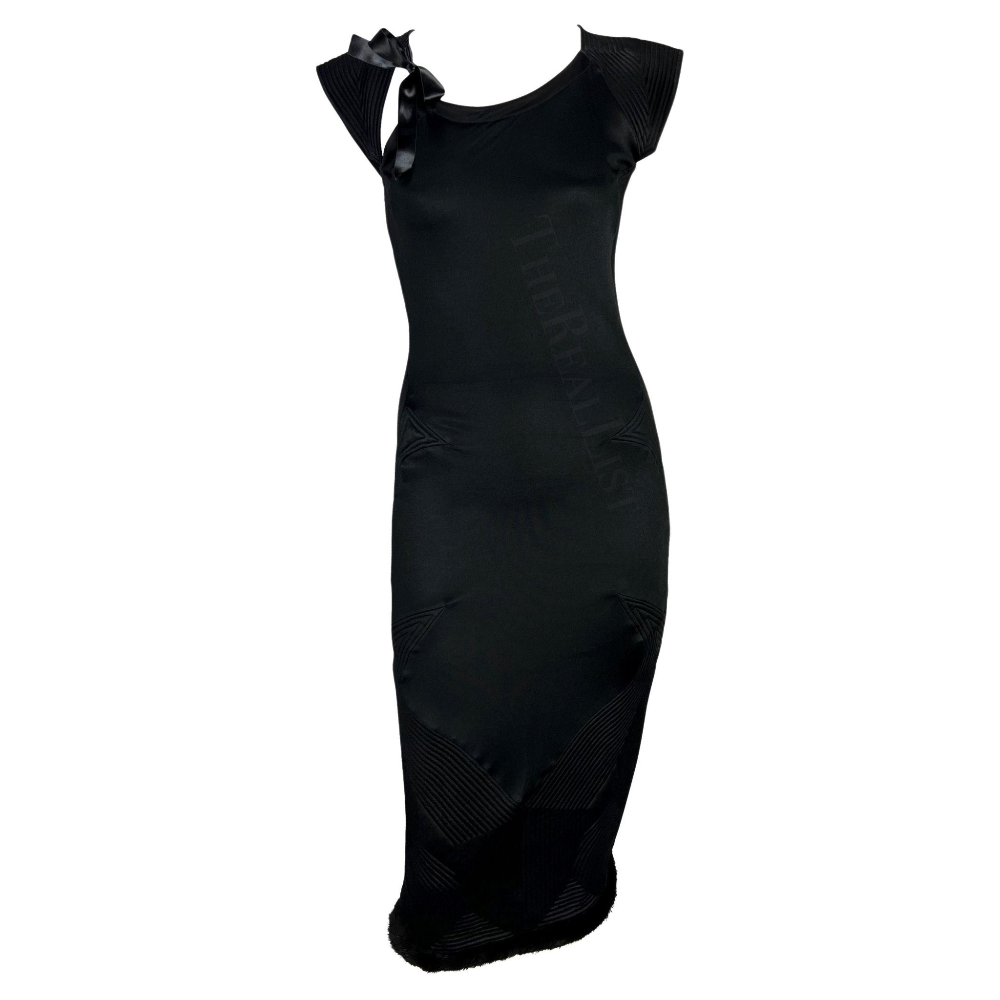 F/W 2004 Yves Saint Laurent by Tom Ford Black Mink Accented Midi Dress - RealList