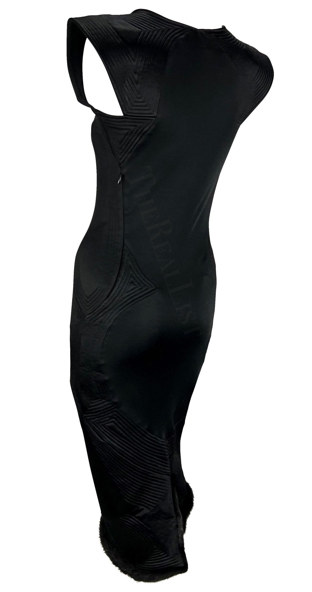 F/W 2004 Yves Saint Laurent by Tom Ford Black Mink Accented Midi Dress - RealList