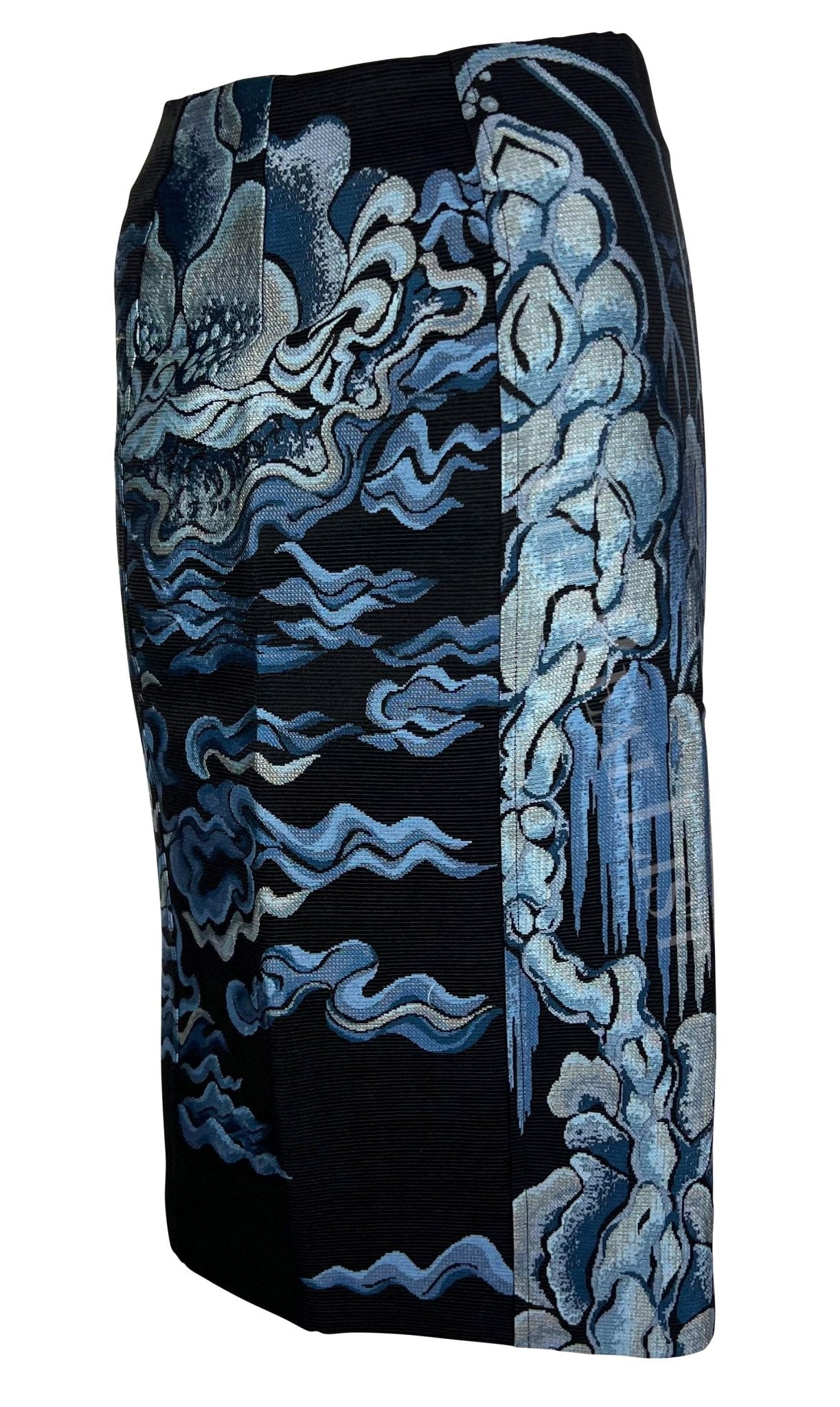 F/W 2004 Yves Saint Laurent by Tom Ford Blue Chinoiserie Skirt - RealList