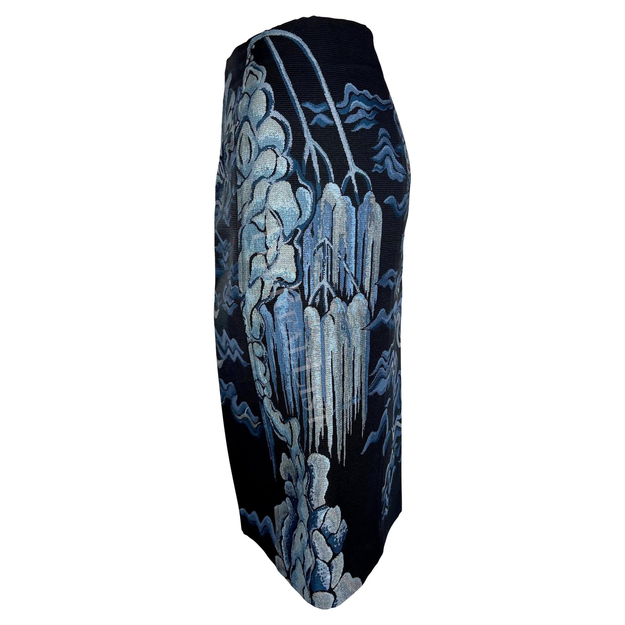 F/W 2004 Yves Saint Laurent by Tom Ford Blue Chinoiserie Skirt - RealList