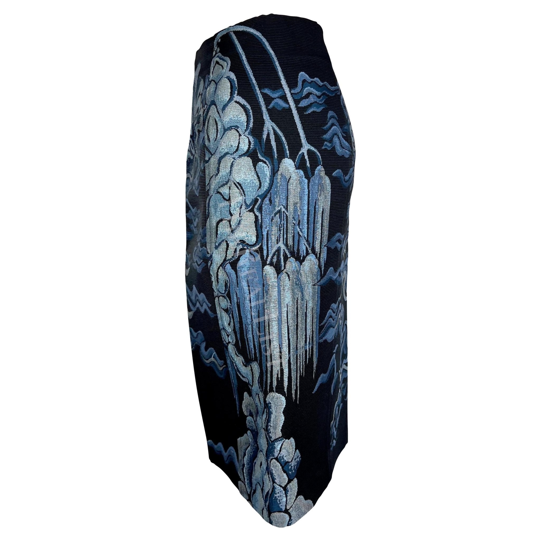 F/W 2004 Yves Saint Laurent by Tom Ford Blue Chinoiserie Skirt - RealList