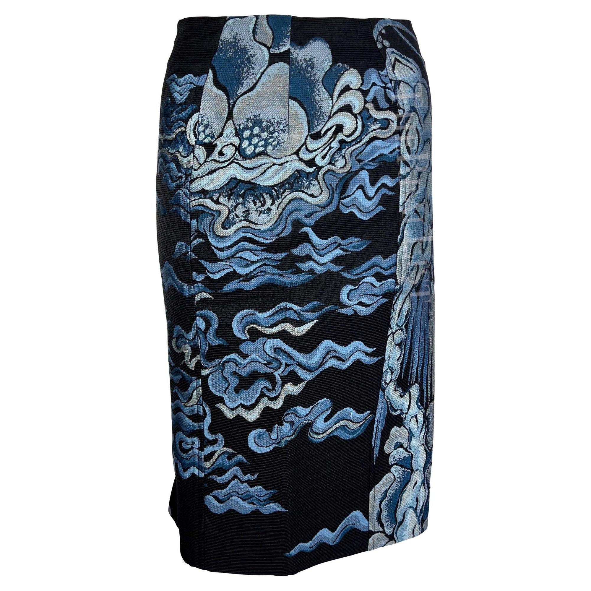 F/W 2004 Yves Saint Laurent by Tom Ford Blue Chinoiserie Skirt - RealList