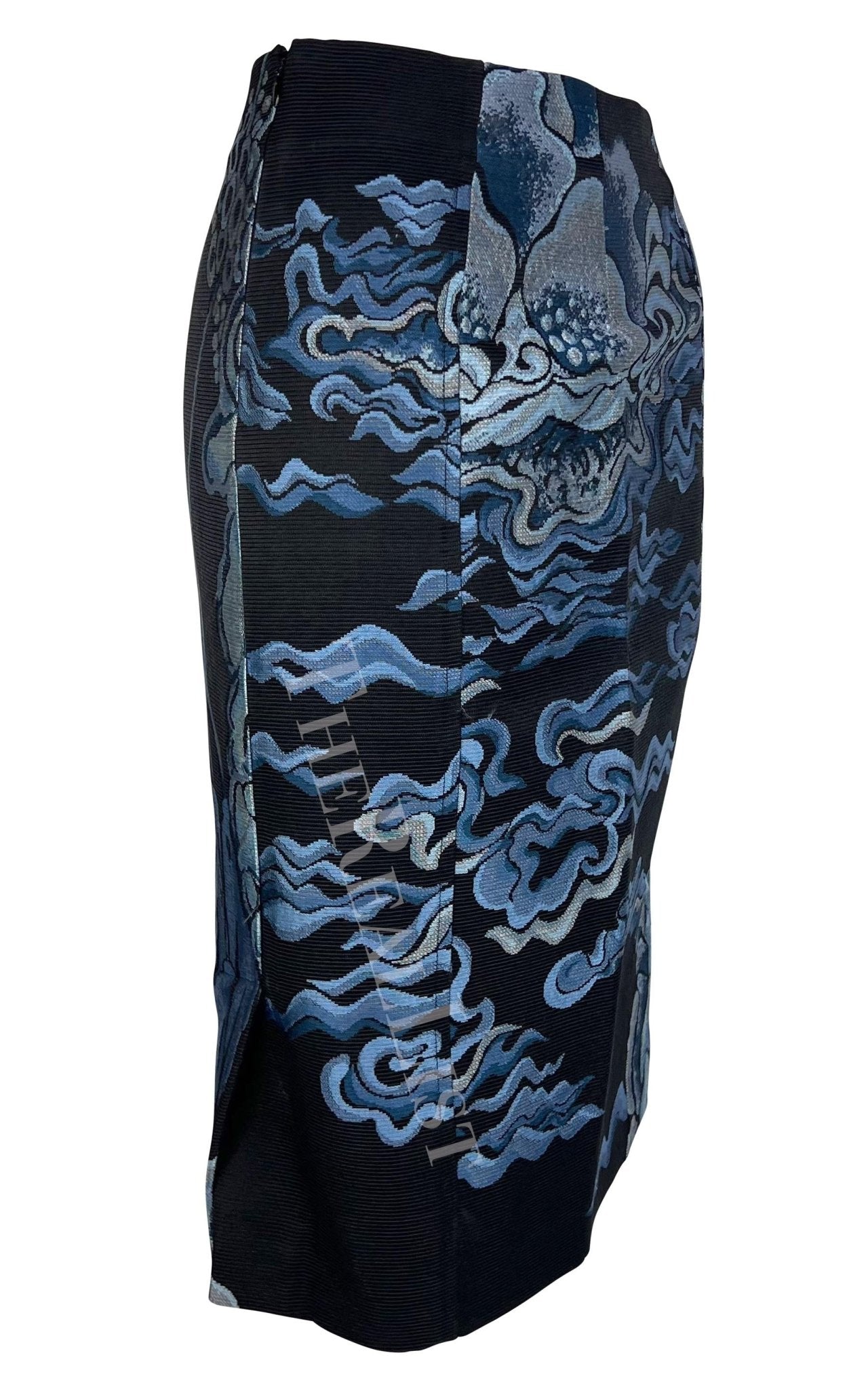 F/W 2004 Yves Saint Laurent by Tom Ford Blue Chinoiserie Skirt - RealList