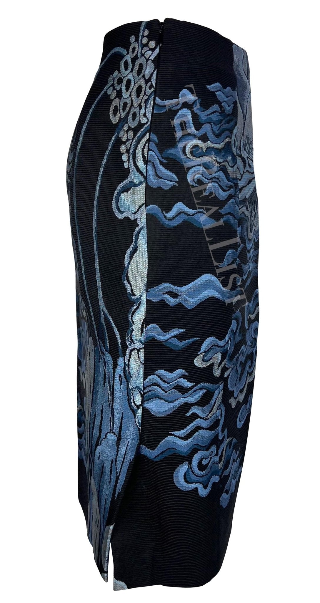 F/W 2004 Yves Saint Laurent by Tom Ford Blue Chinoiserie Skirt - RealList