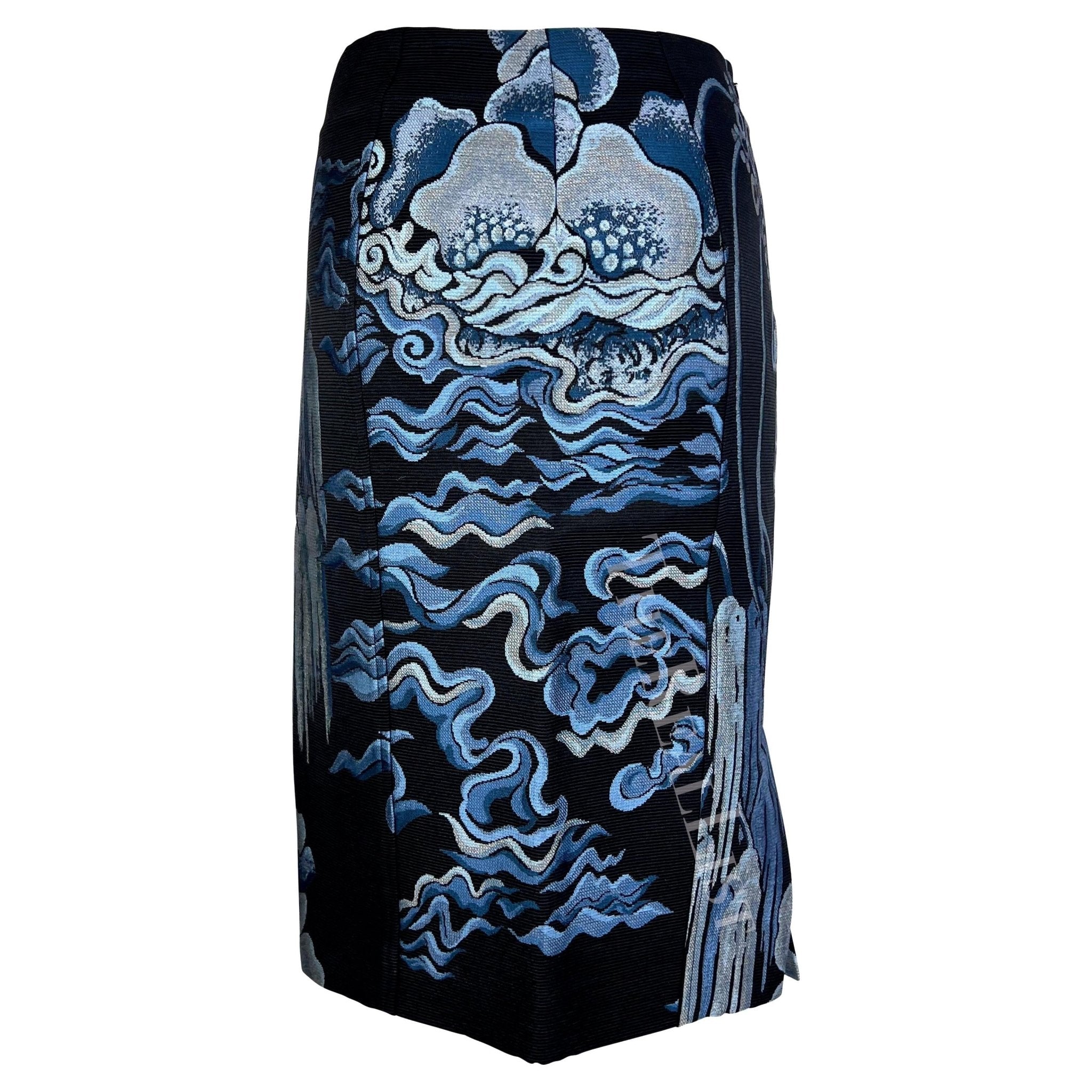 F/W 2004 Yves Saint Laurent by Tom Ford Blue Chinoiserie Skirt - RealList