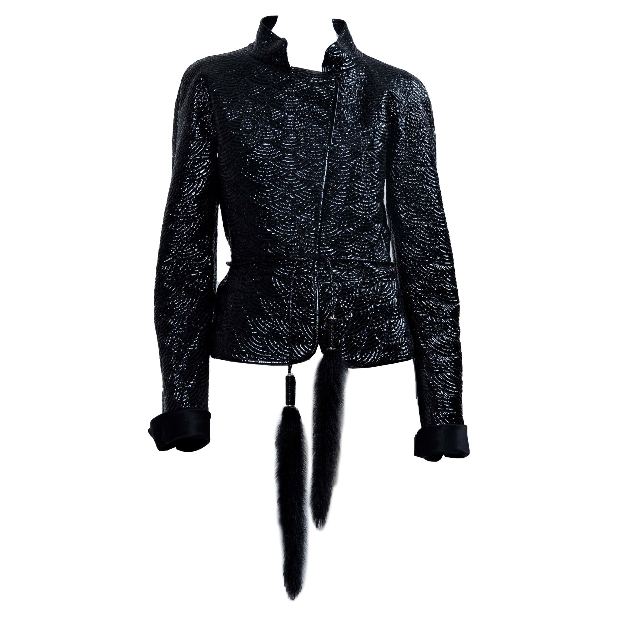 F/W 2004 Yves Saint Laurent by Tom Ford Chinoiserie Patent Leather Mink Jacket - RealList