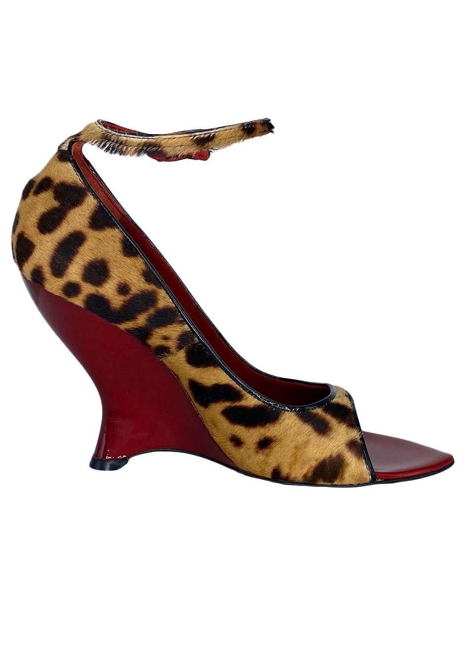 F/W 2004 Yves Saint Laurent by Tom Ford Leopard Pony Hair 4.5" Wedge - RealList