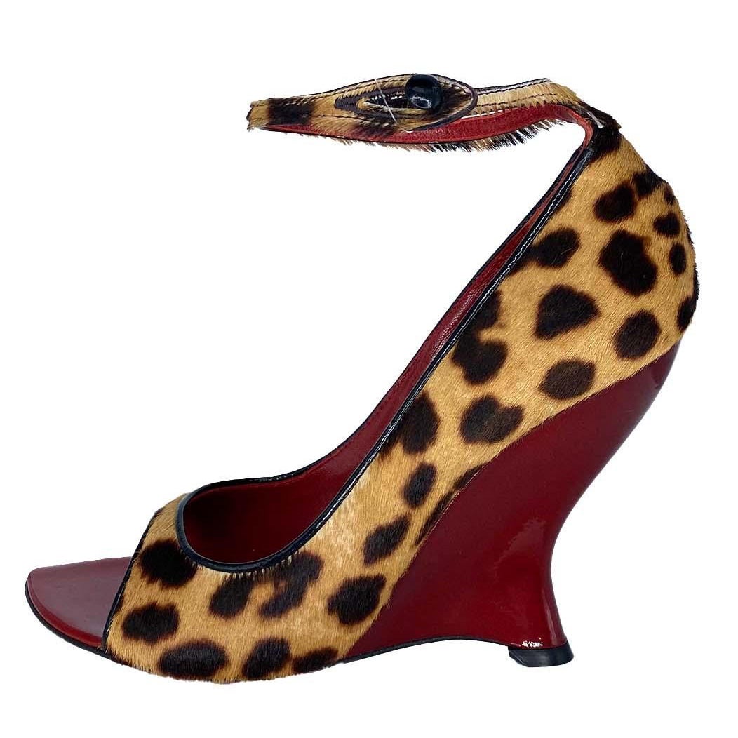 F/W 2004 Yves Saint Laurent by Tom Ford Leopard Pony Hair 4.5" Wedge - RealList