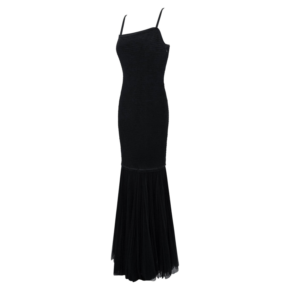 F/W 2005 Ralph Lauren Runway 'Ava' Pleated Black Tulle Trumpet Flared Gown - RealList