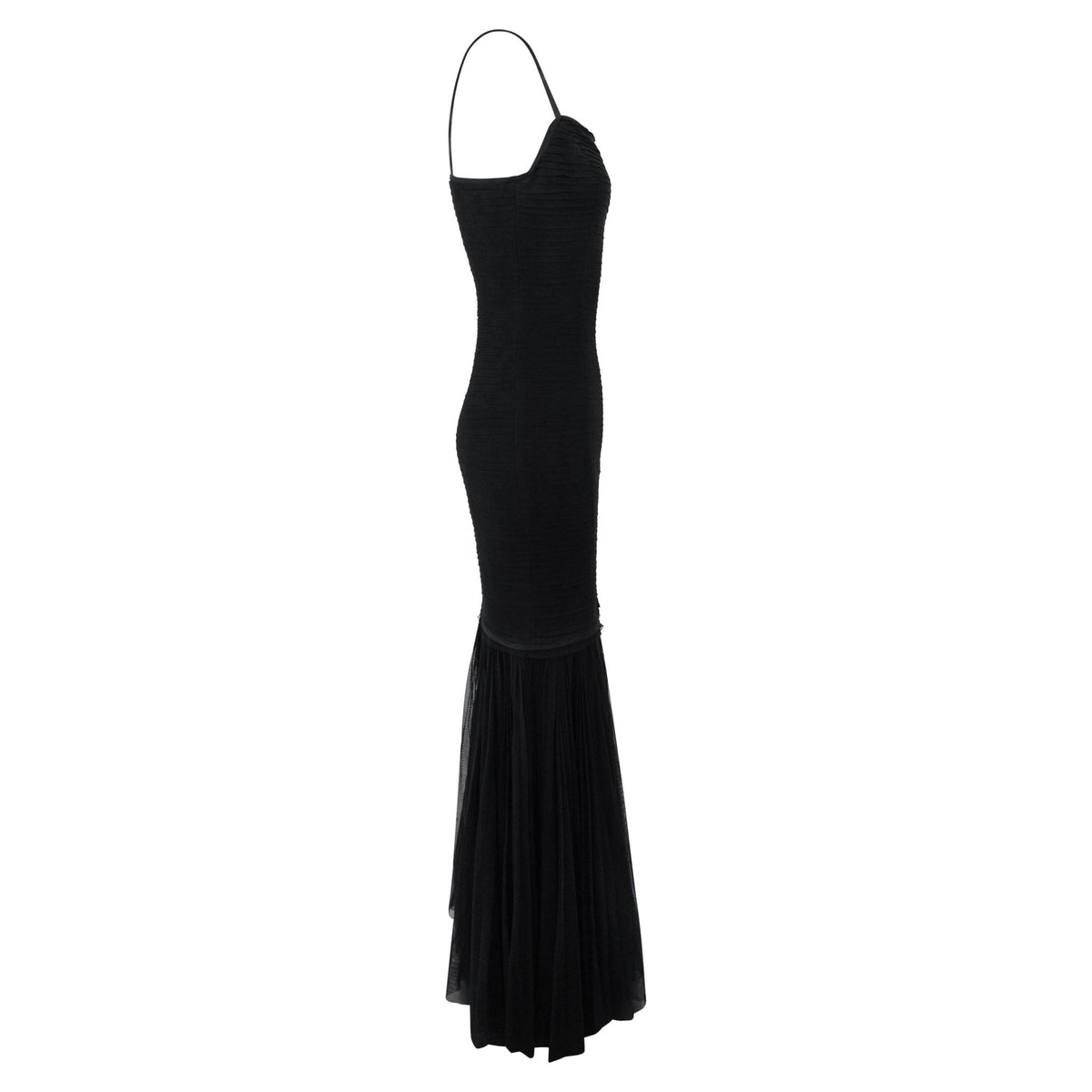 F/W 2005 Ralph Lauren Runway 'Ava' Pleated Black Tulle Trumpet Flared Gown - RealList