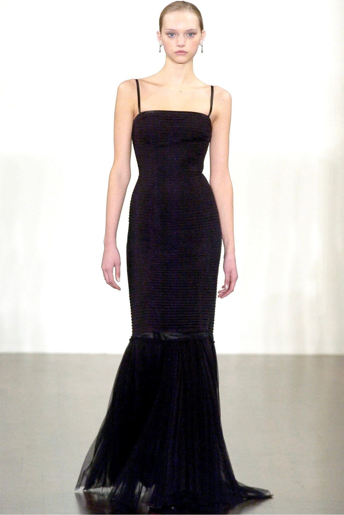 F/W 2005 Ralph Lauren Runway 'Ava' Pleated Black Tulle Trumpet Flared Gown - RealList