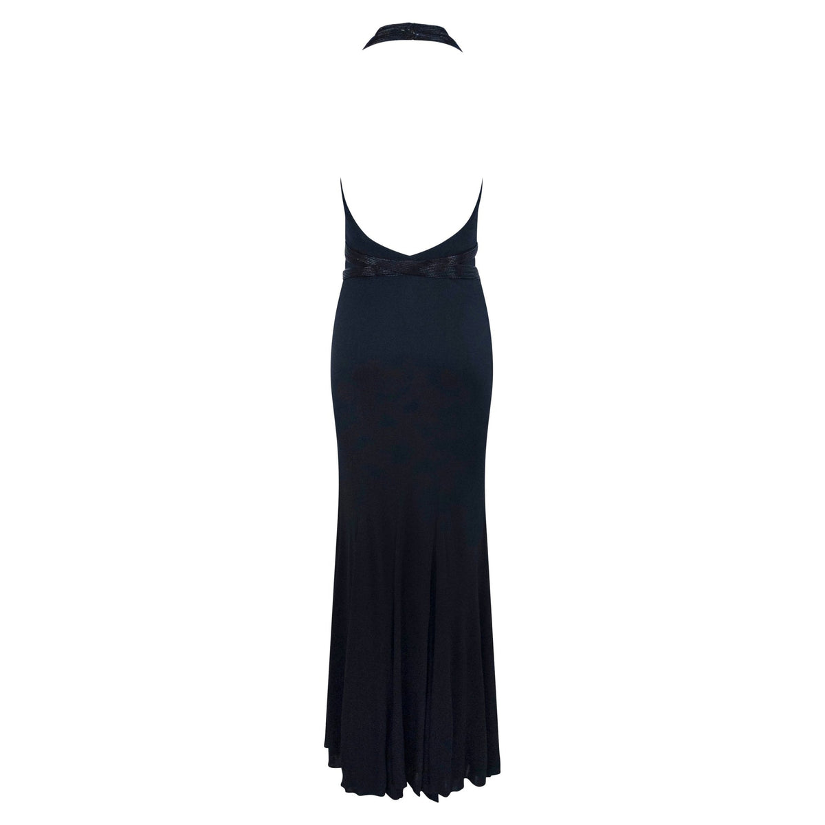 F/W 2005 Ralph Lauren Runway Black Silk Beaded Crossover Strap 'Taupin' Gown - RealList