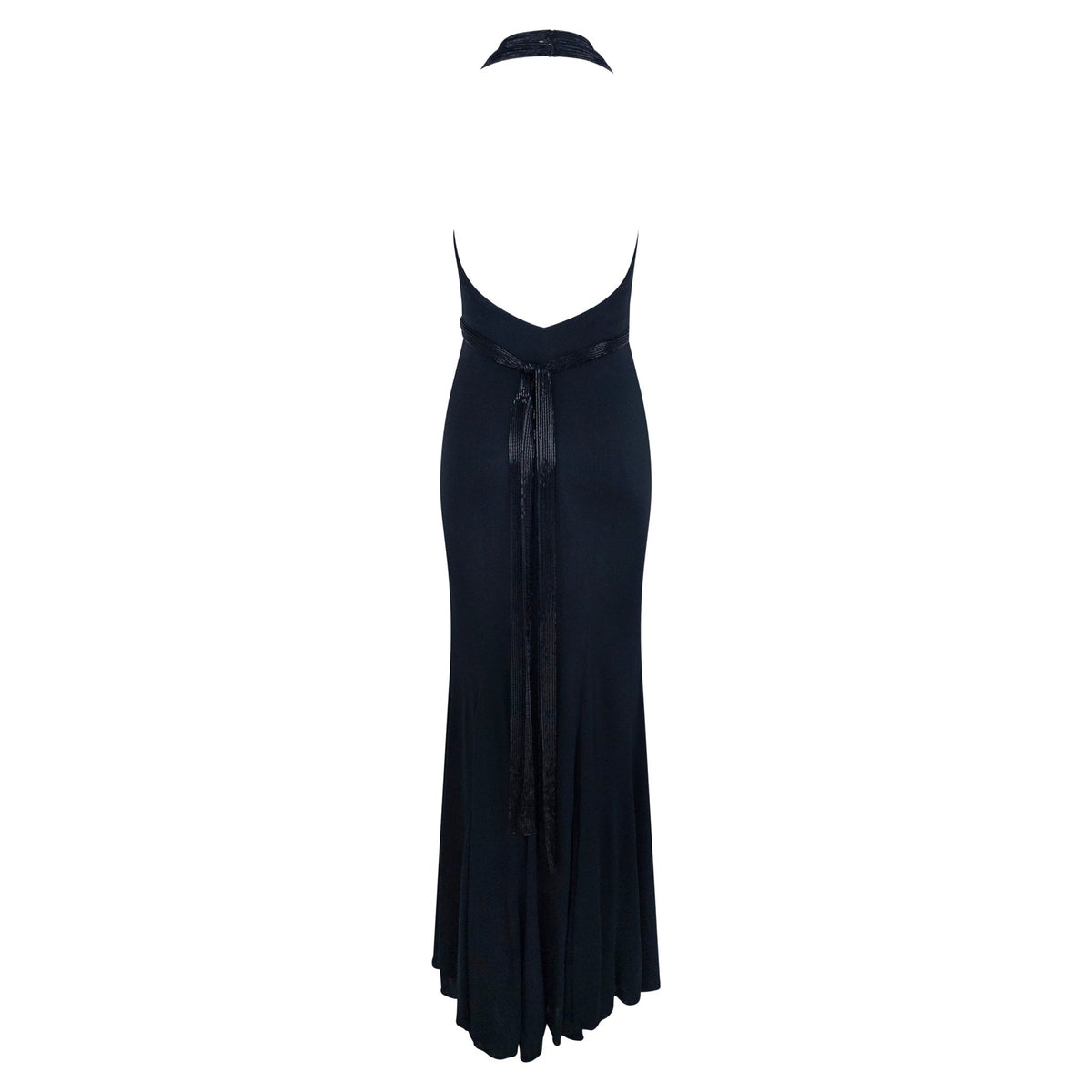 F/W 2005 Ralph Lauren Runway Black Silk Beaded Crossover Strap 'Taupin' Gown - RealList