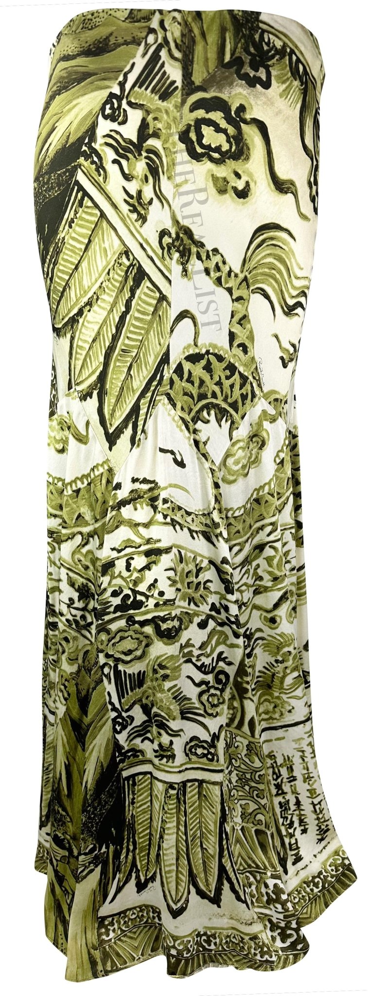 F/W 2005 Roberto Cavalli Green Ming Vase Print Silk Maxi Skirt - RealList