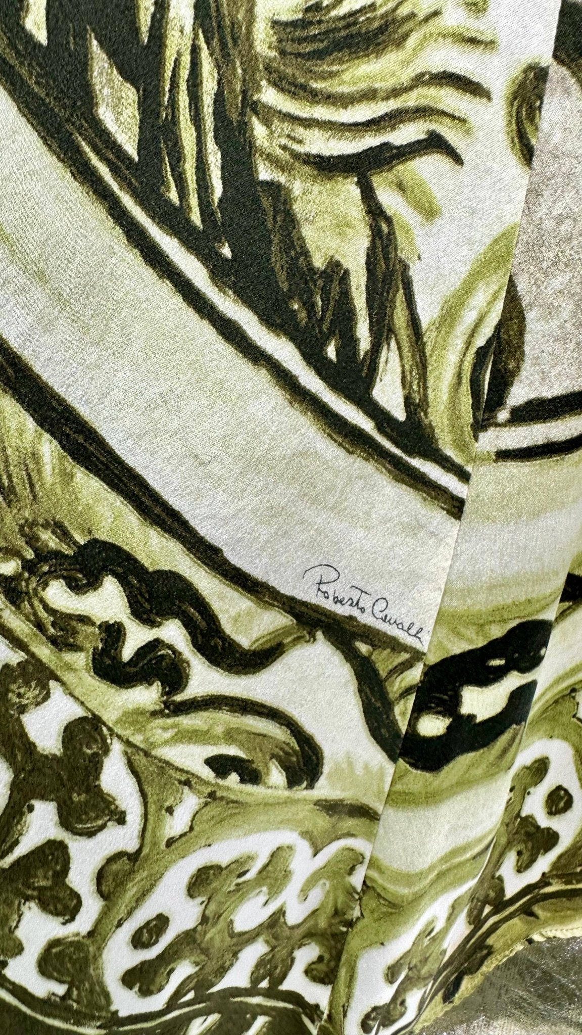F/W 2005 Roberto Cavalli Green Ming Vase Print Silk Maxi Skirt - RealList