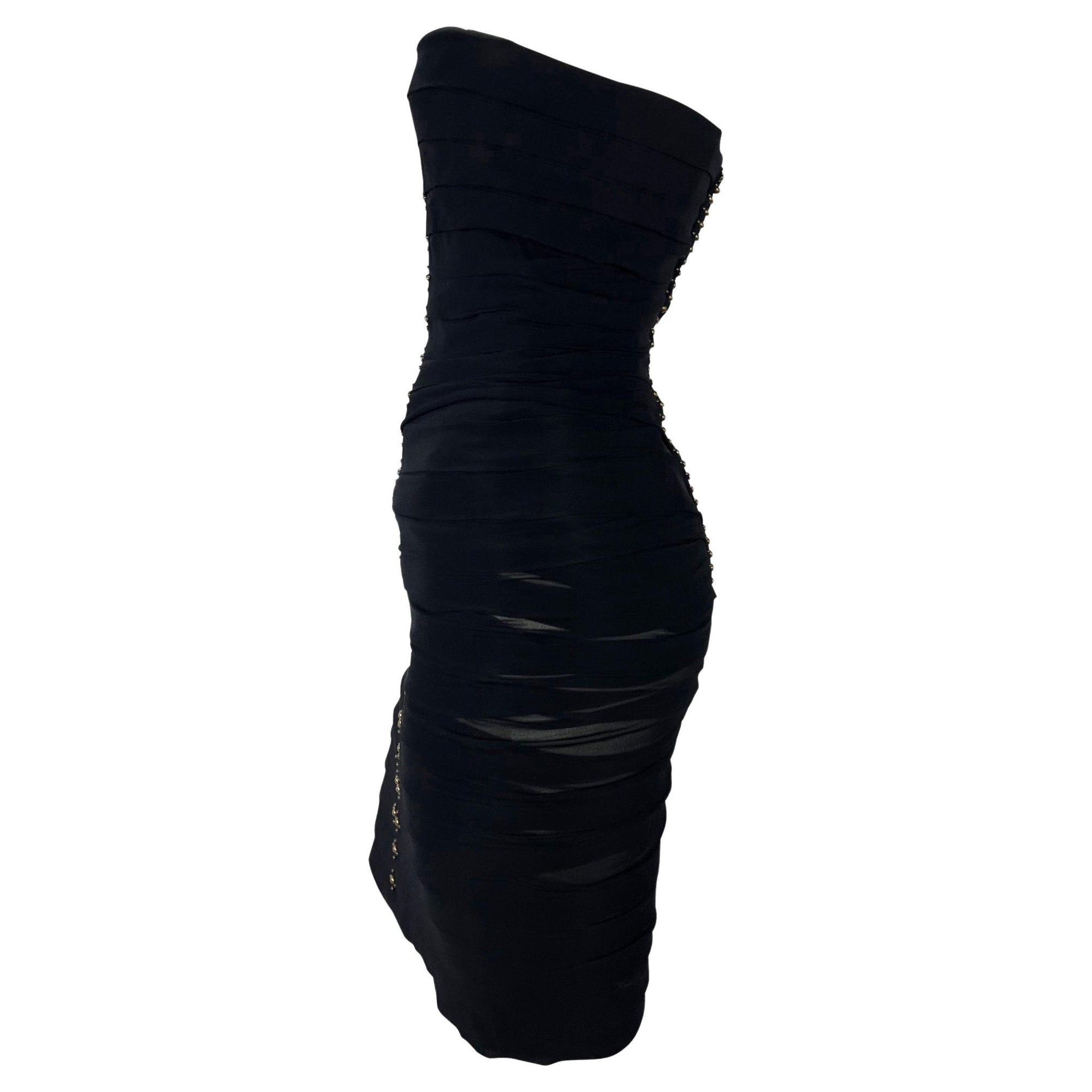 F/W 2005 Roberto Cavalli Runway Black Studded Pleat Strapless Mini Dress - RealList