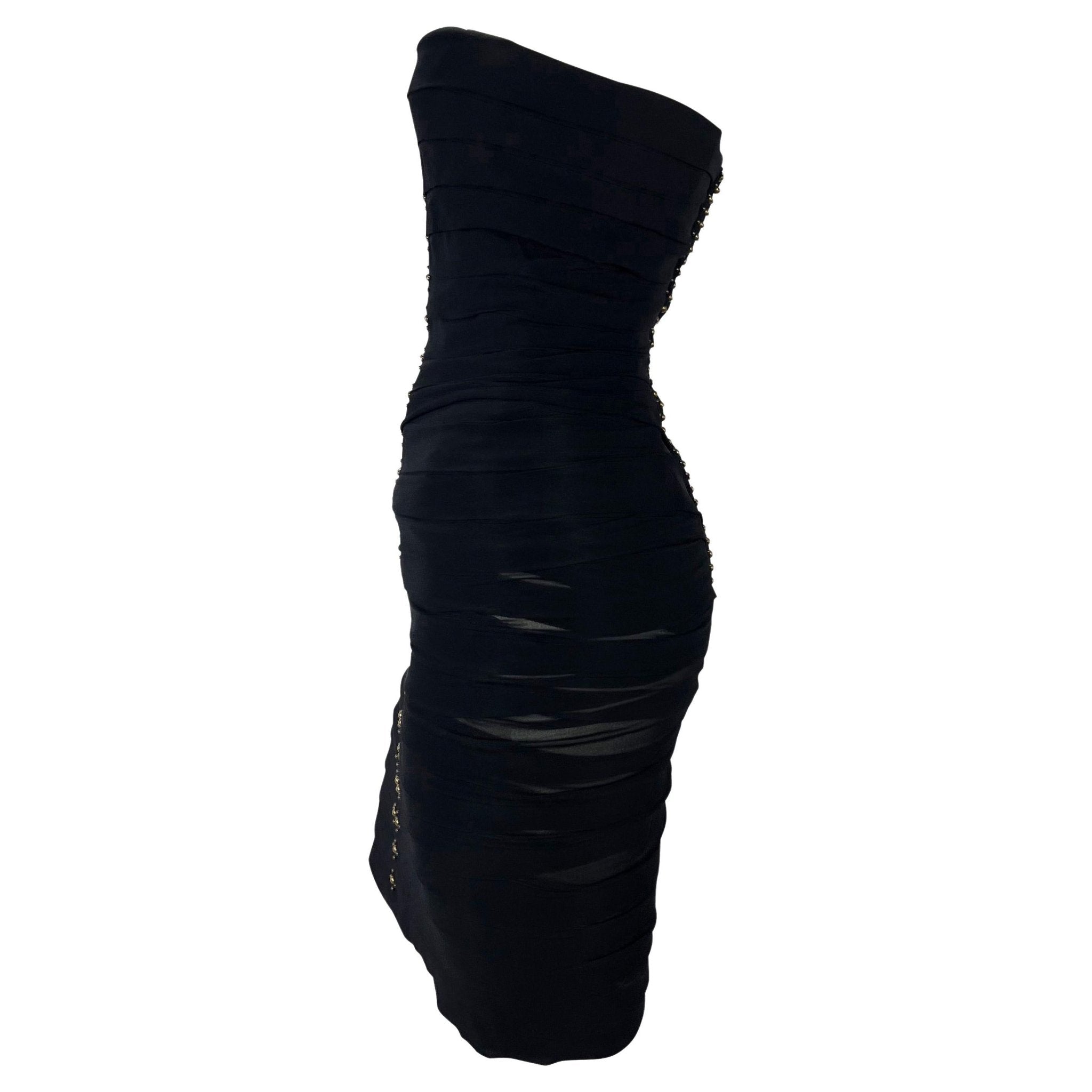 F/W 2005 Roberto Cavalli Runway Black Studded Pleat Strapless Mini Dress - RealList