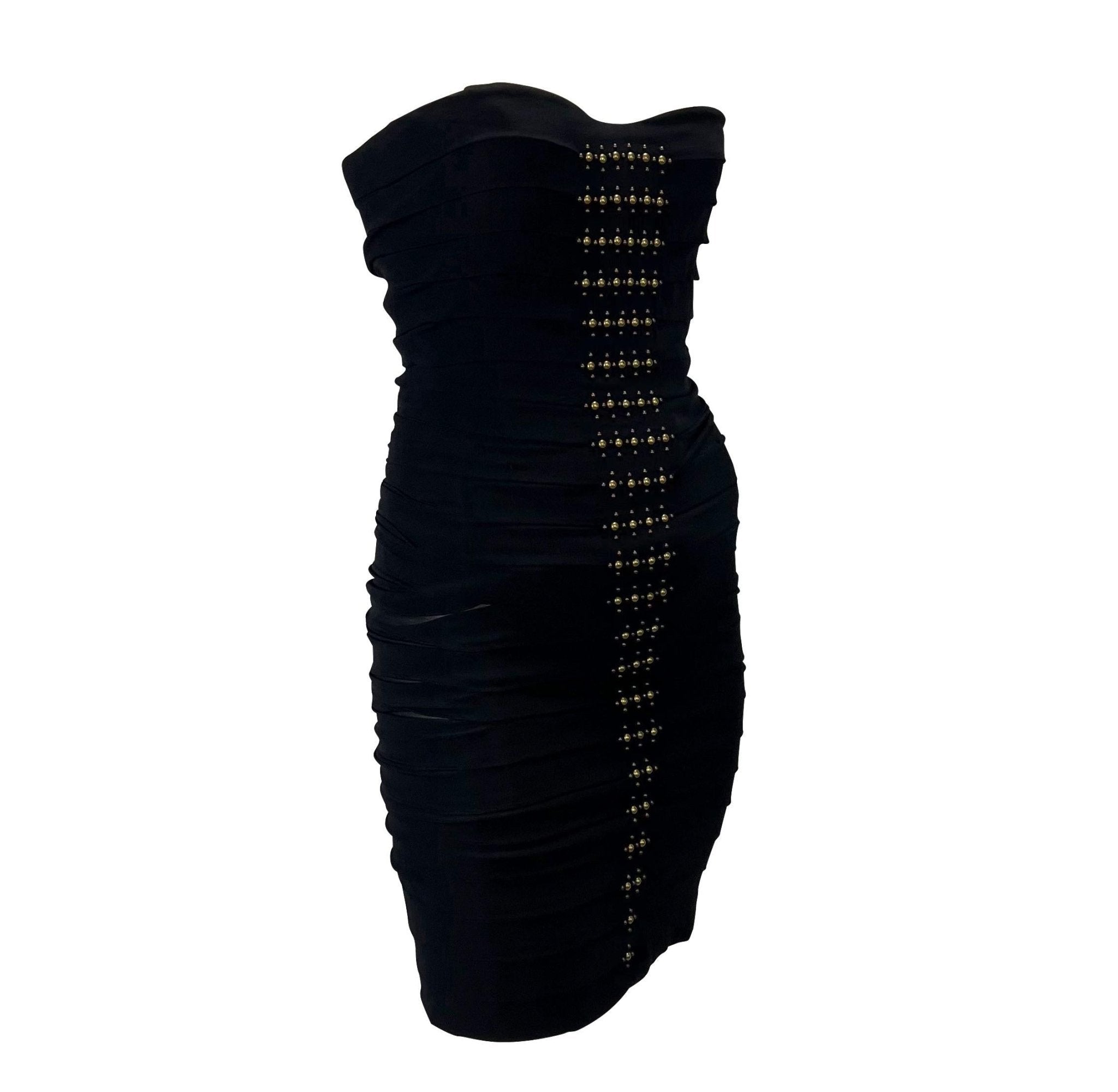 F/W 2005 Roberto Cavalli Runway Black Studded Pleat Strapless Mini Dress - RealList