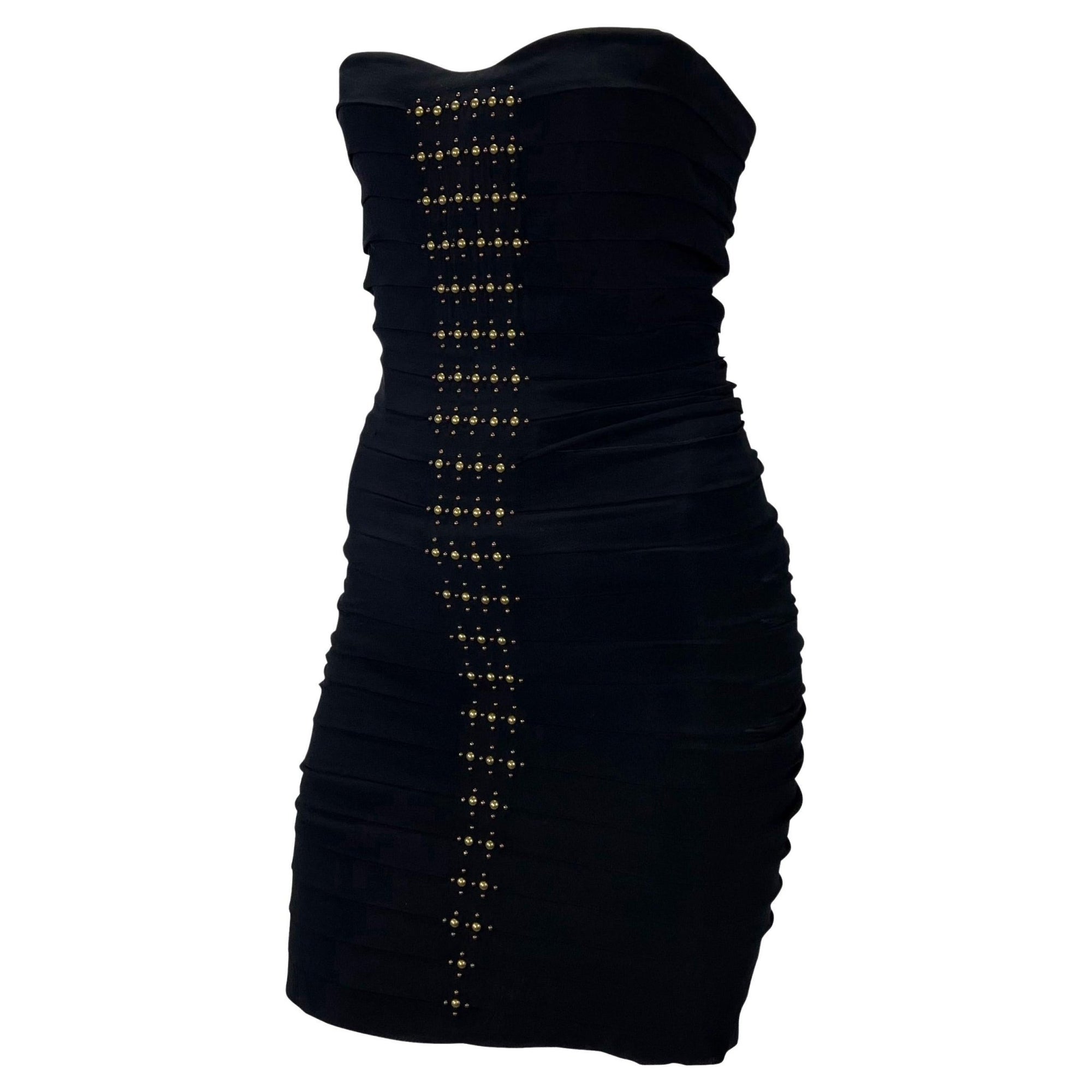 F/W 2005 Roberto Cavalli Runway Black Studded Pleat Strapless Mini Dress - RealList