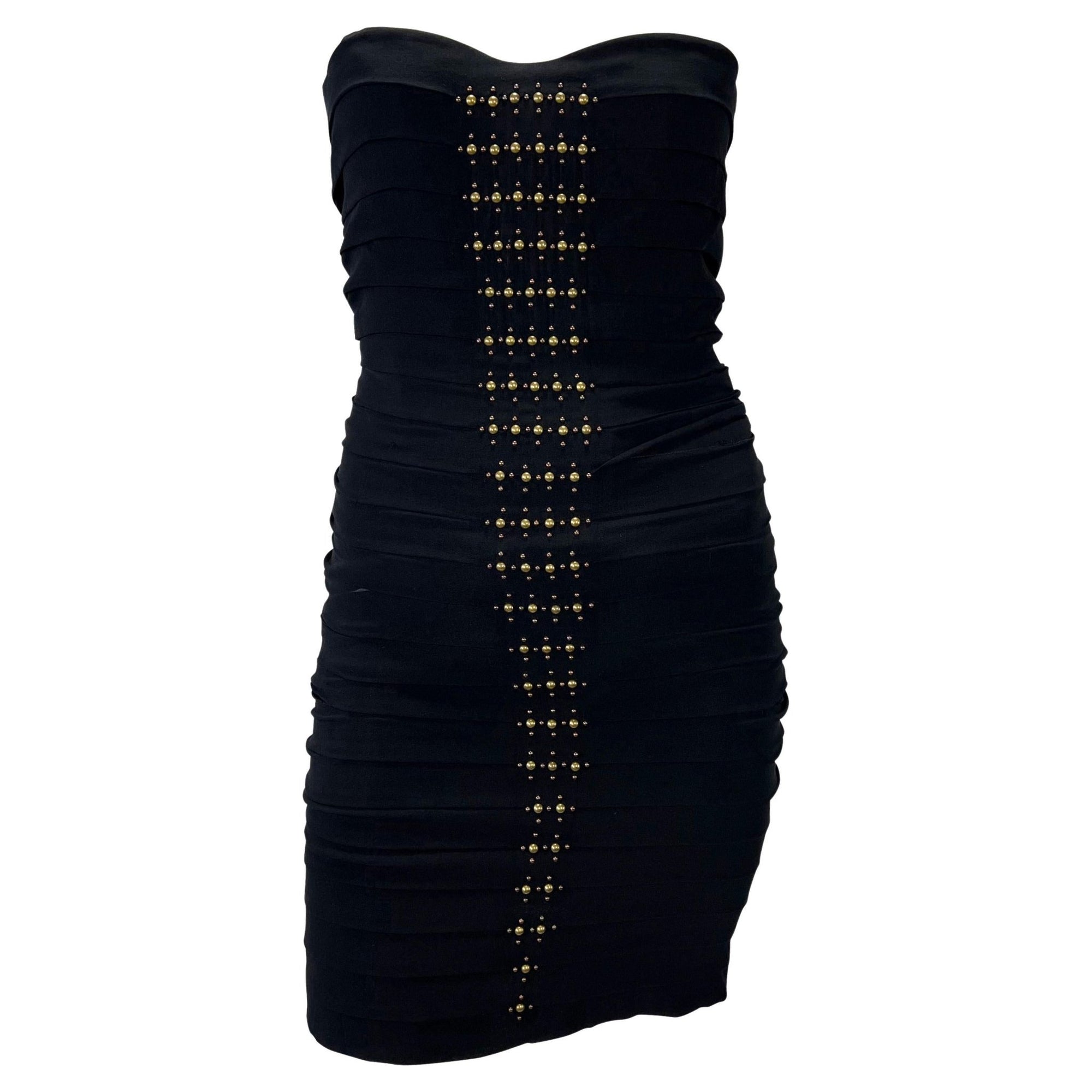 F/W 2005 Roberto Cavalli Runway Black Studded Pleat Strapless Mini Dress - RealList