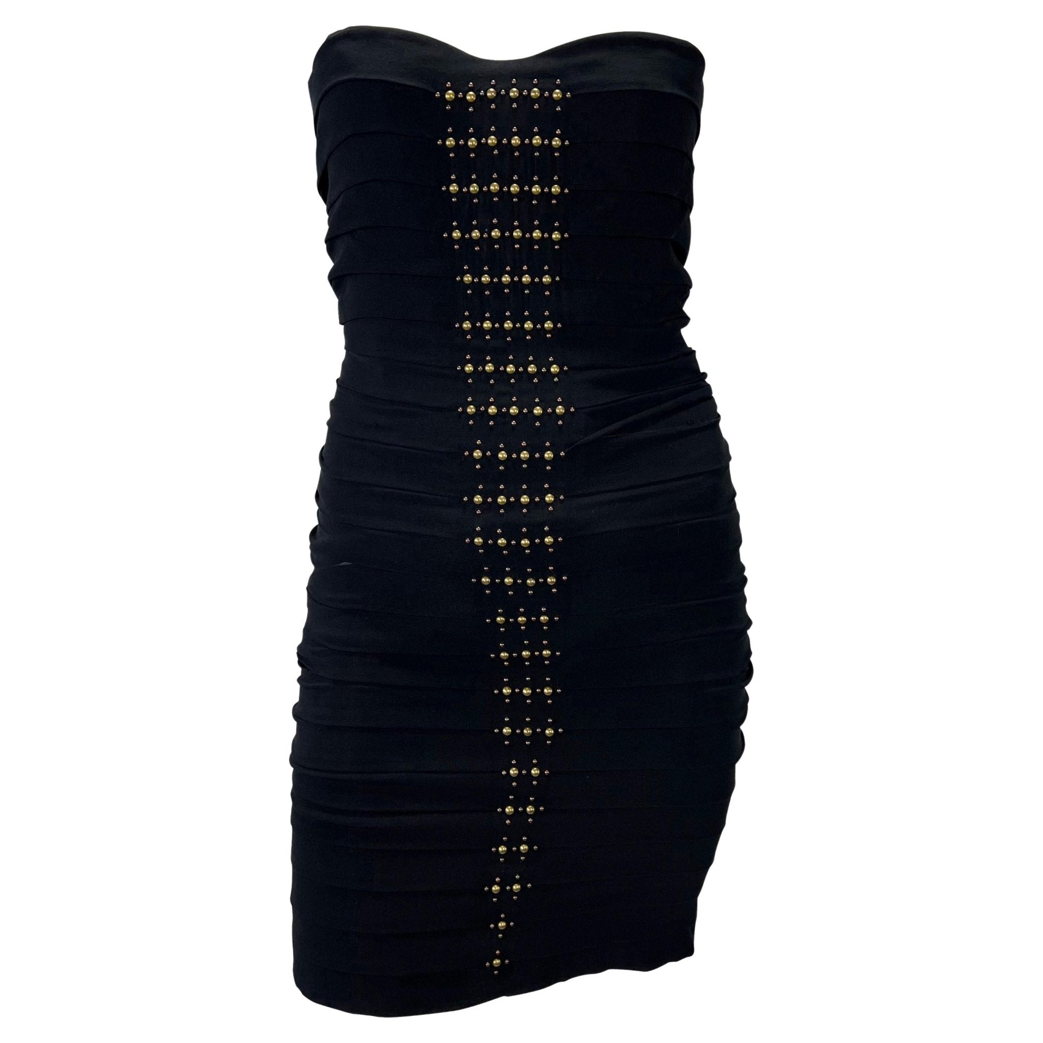 F/W 2005 Roberto Cavalli Runway Black Studded Pleat Strapless Mini Dress - RealList