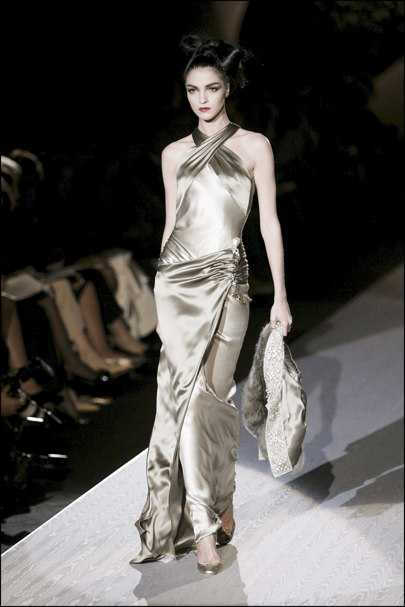 F/W 2005 Valentino Haute Couture Olive Green Silk Metal Embellished Runway Gown - RealList