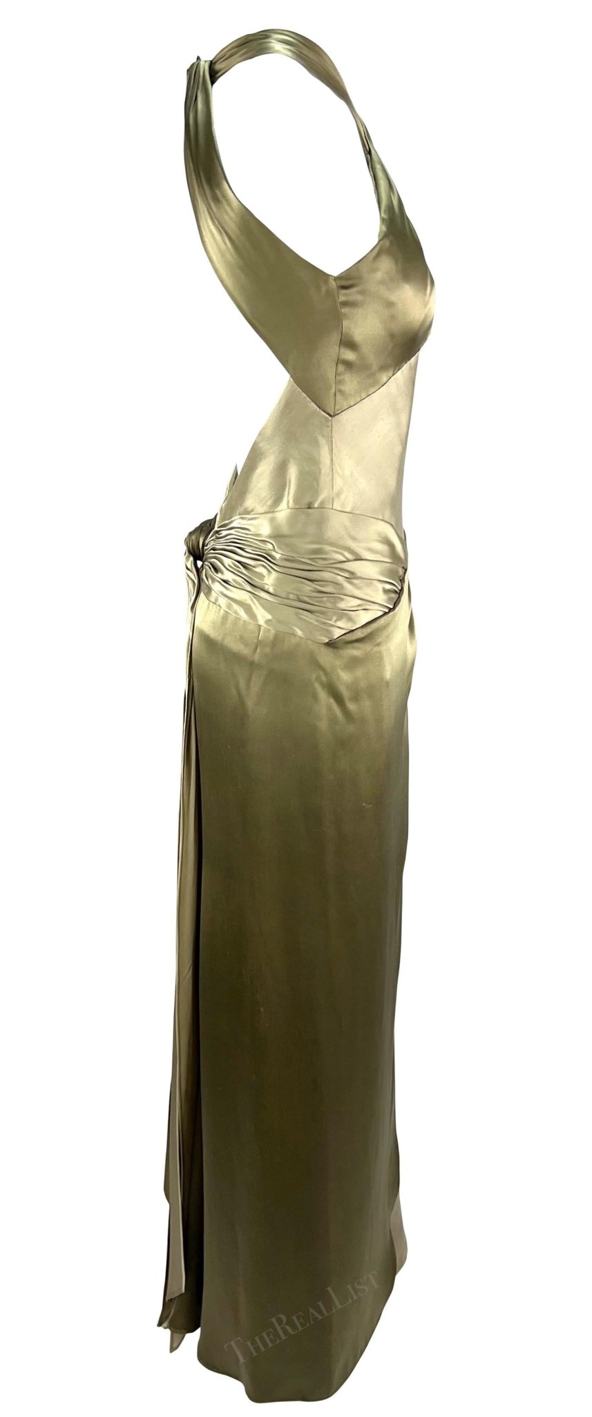 F/W 2005 Valentino Haute Couture Olive Green Silk Metal Embellished Runway Gown - RealList