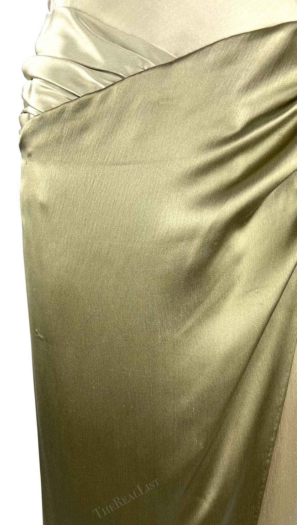 F/W 2005 Valentino Haute Couture Olive Green Silk Metal Embellished Runway Gown - RealList