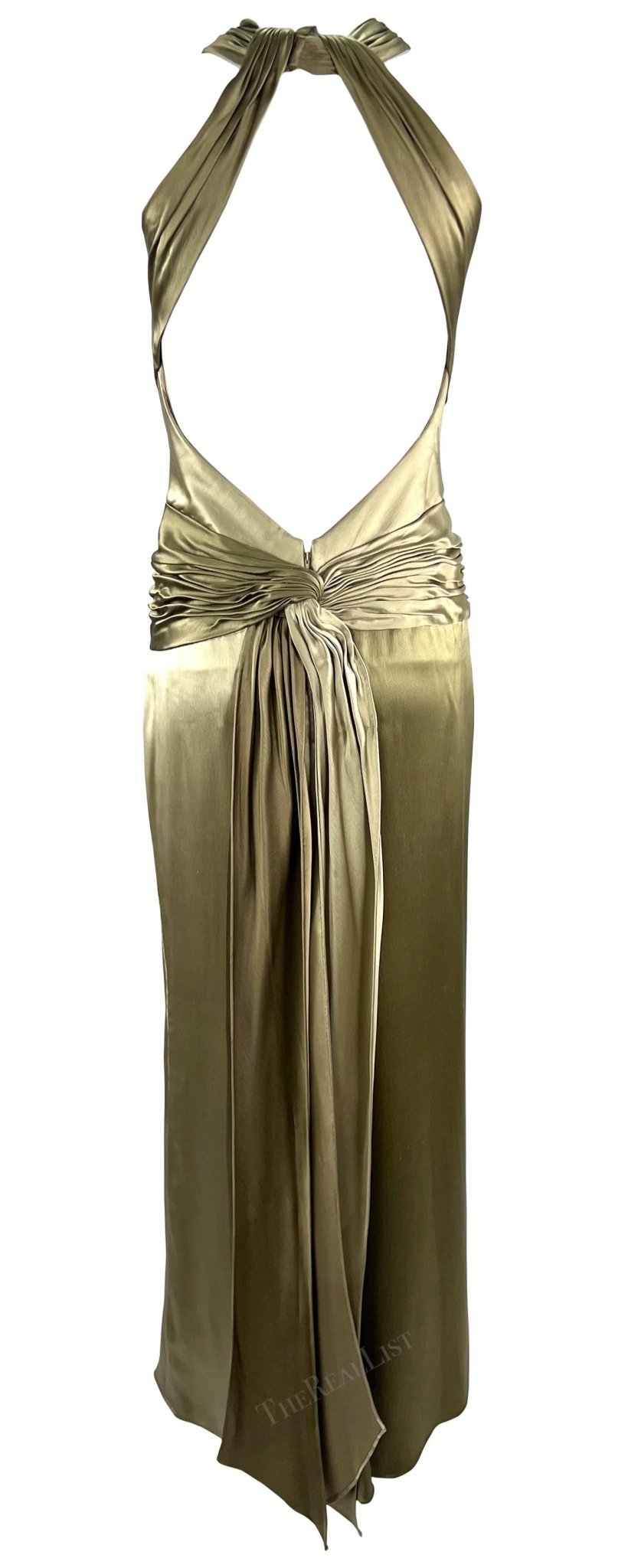 F/W 2005 Valentino Haute Couture Olive Green Silk Metal Embellished Runway Gown - RealList