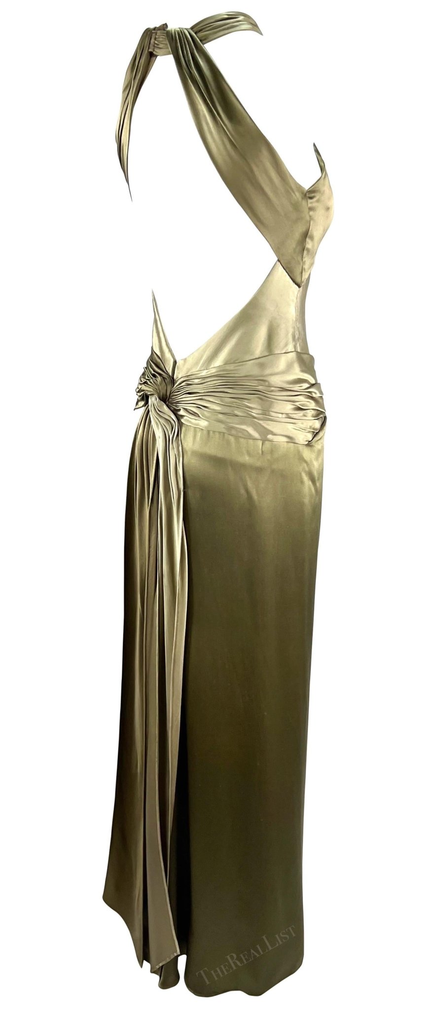 F/W 2005 Valentino Haute Couture Olive Green Silk Metal Embellished Runway Gown - RealList