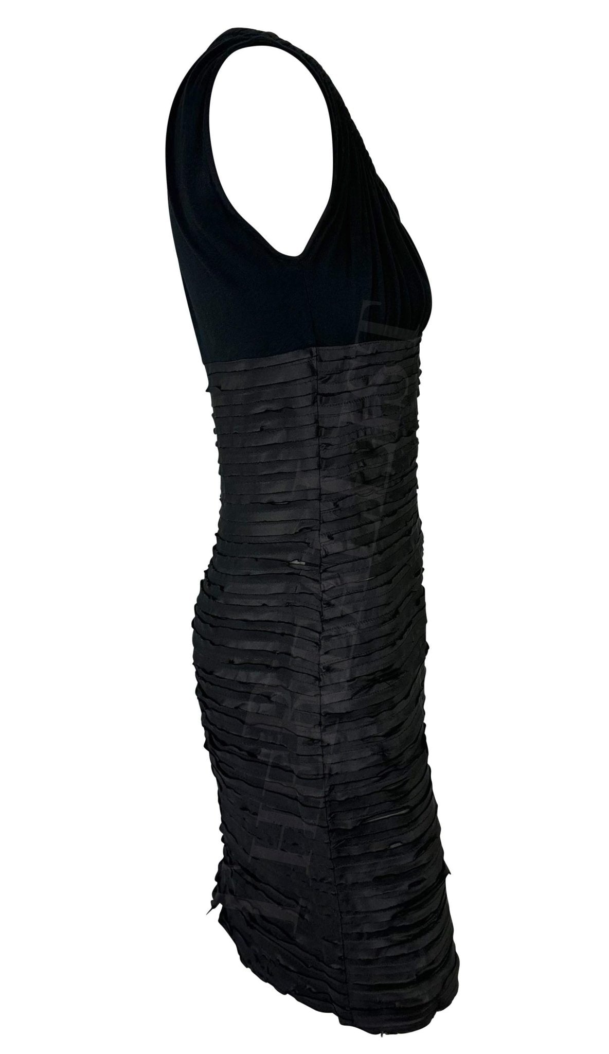 F/W 2005 Versace by Donatella Black Ruched Ribbon Bodycon Sheer Tube Dress - RealList