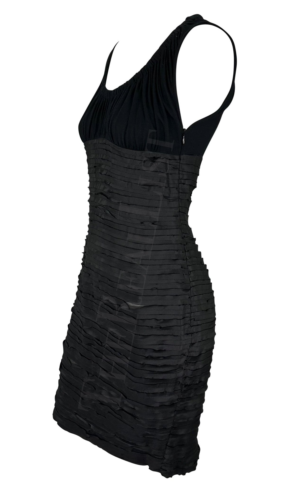 F/W 2005 Versace by Donatella Black Ruched Ribbon Bodycon Sheer Tube Dress - RealList