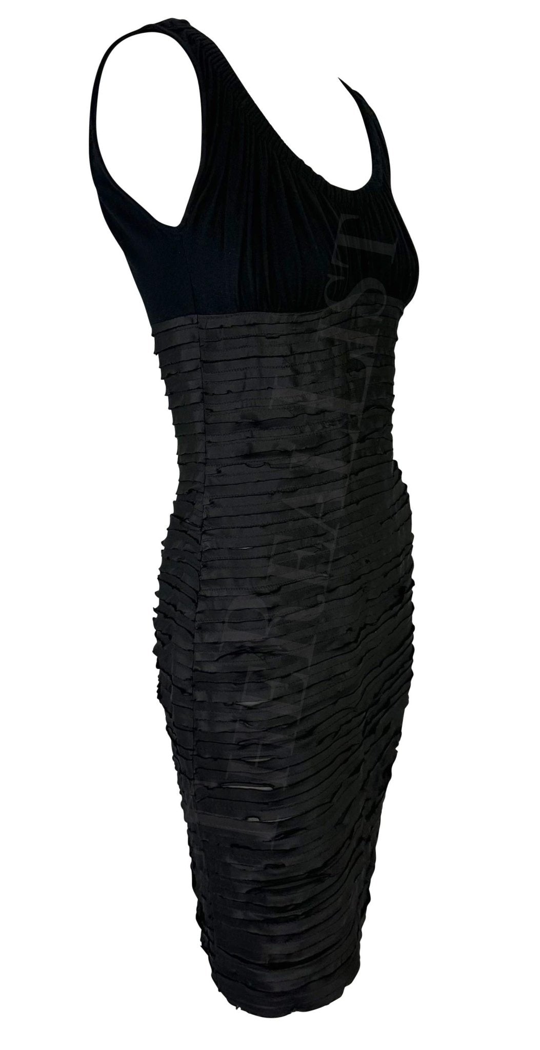 F/W 2005 Versace by Donatella Black Ruched Ribbon Bodycon Sheer Tube Dress - RealList