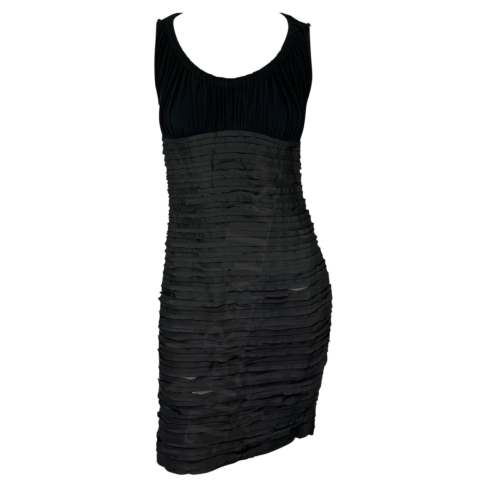 F/W 2005 Versace by Donatella Black Ruched Ribbon Bodycon Sheer Tube Dress - RealList