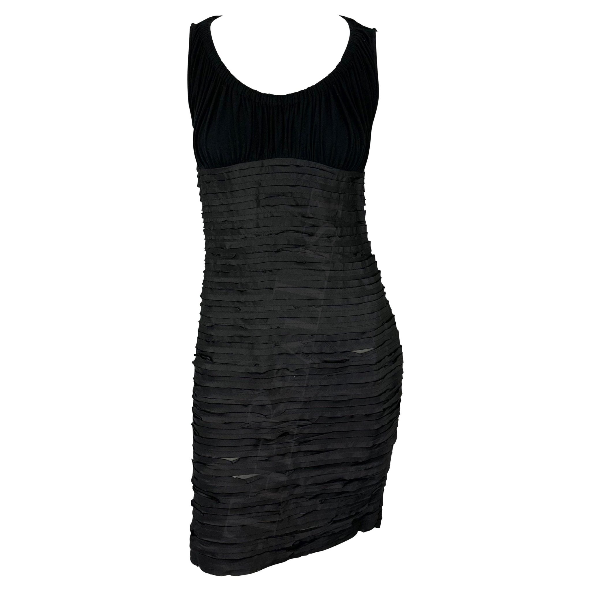 F/W 2005 Versace by Donatella Black Ruched Ribbon Bodycon Sheer Tube Dress - RealList